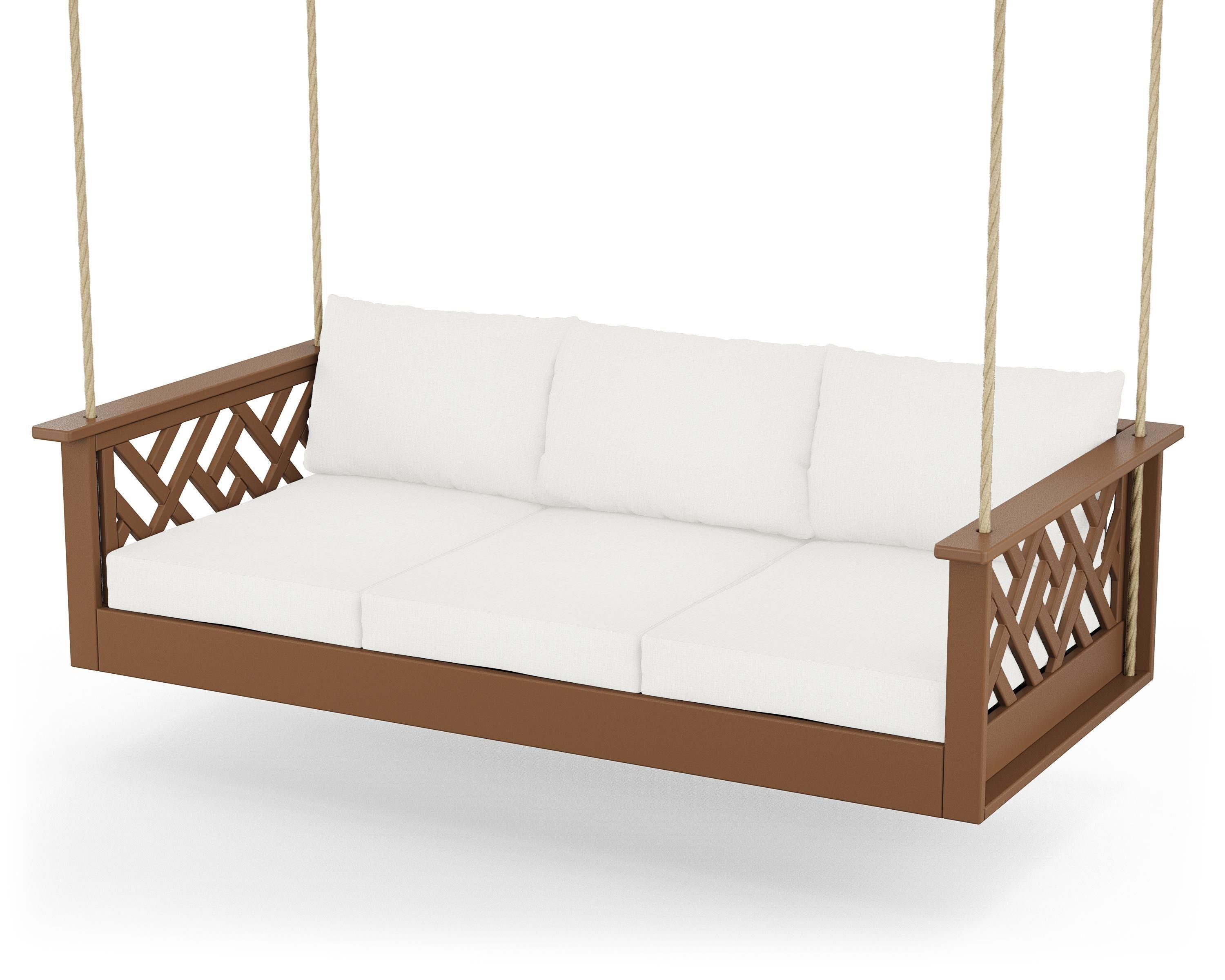 POLYWOOD® Chippendale Daybed Swing in Teak / Natural Linen