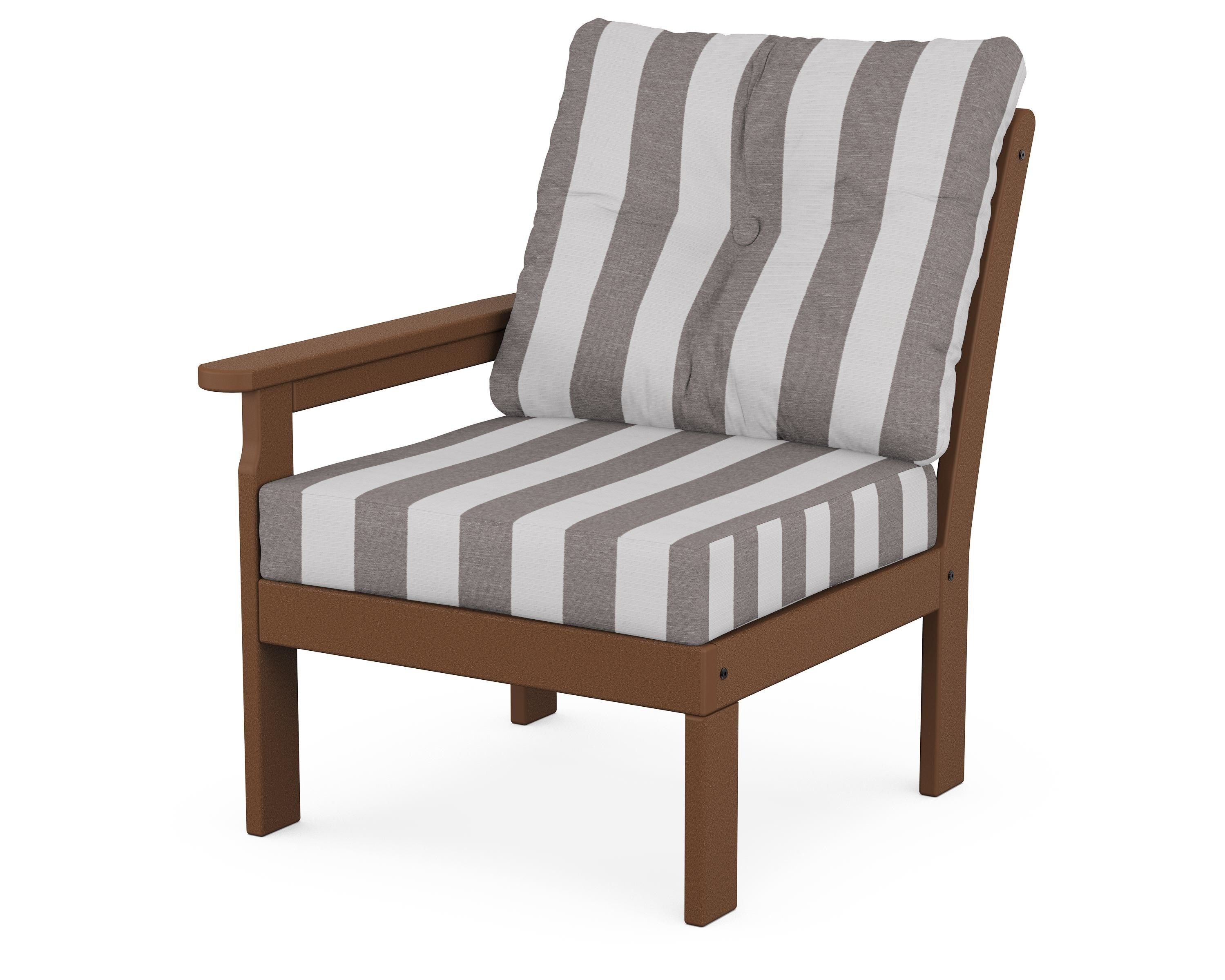 POLYWOOD® Vineyard Modular Left Arm Chair in Teak / Cabana Stripe Grey Mist