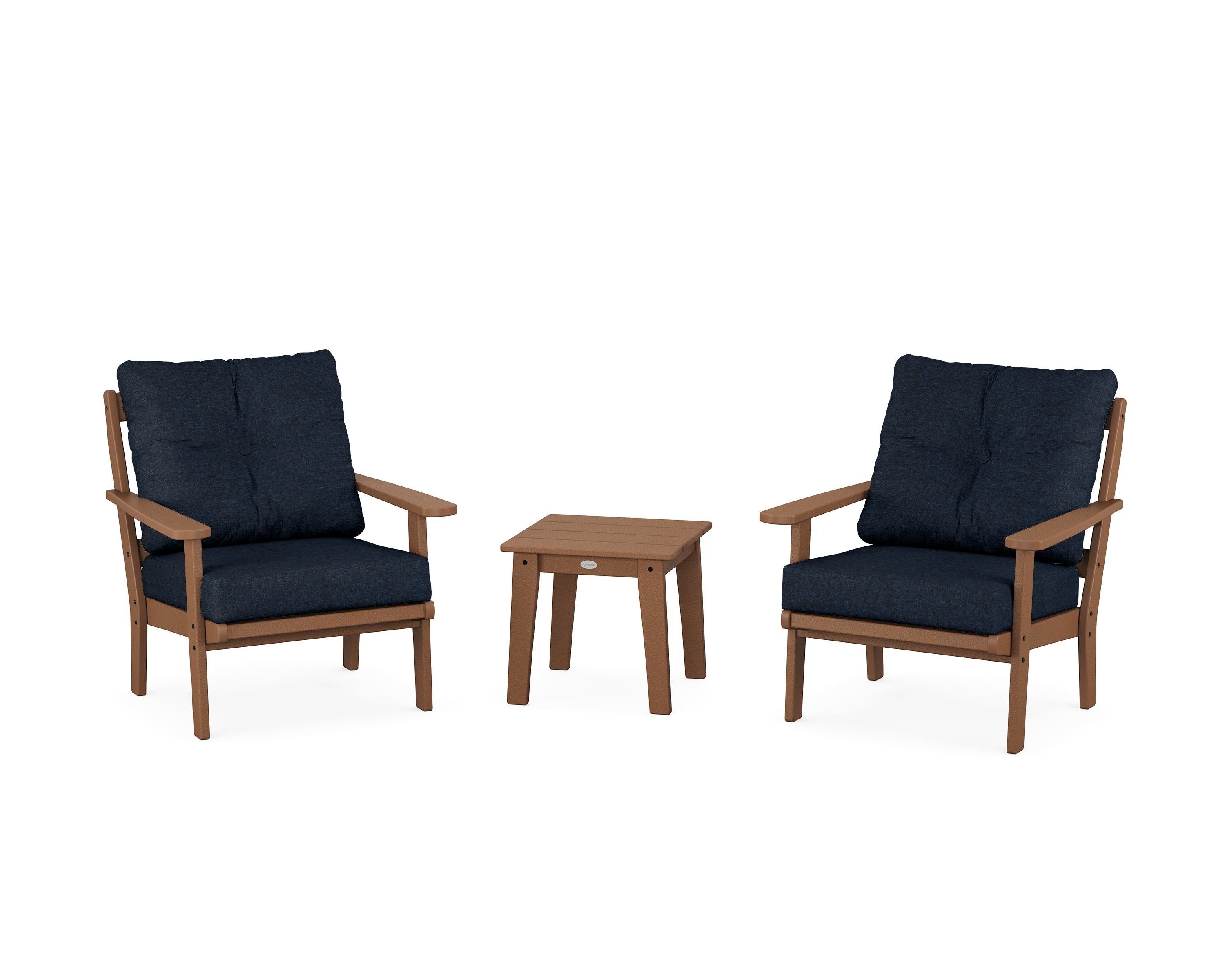 POLYWOOD® Mission 3-Piece Deep Seating Set in Teak / Marine Indigo