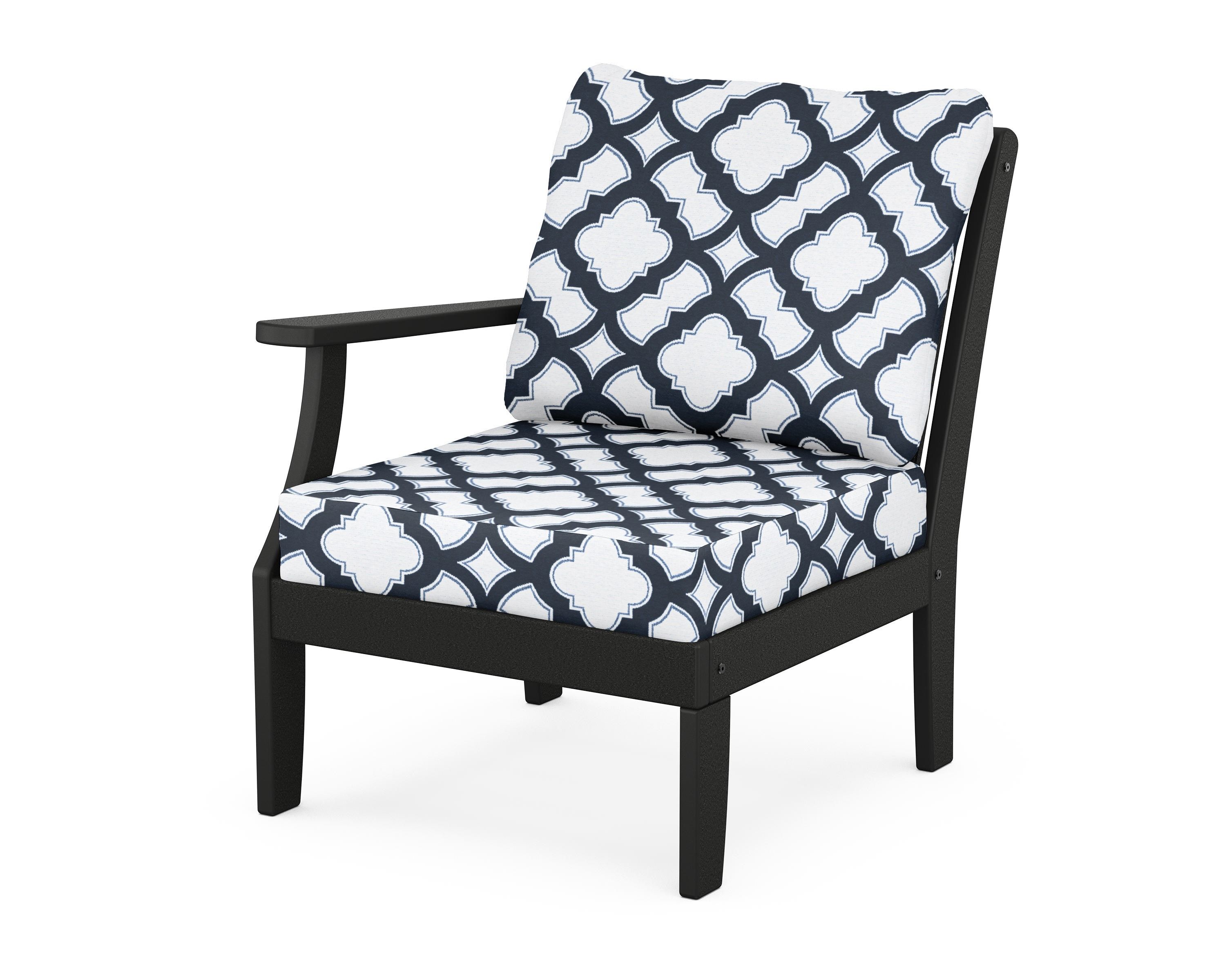 POLYWOOD® Braxton Modular Left Arm Chair in Black / Trellis Marine Indigo