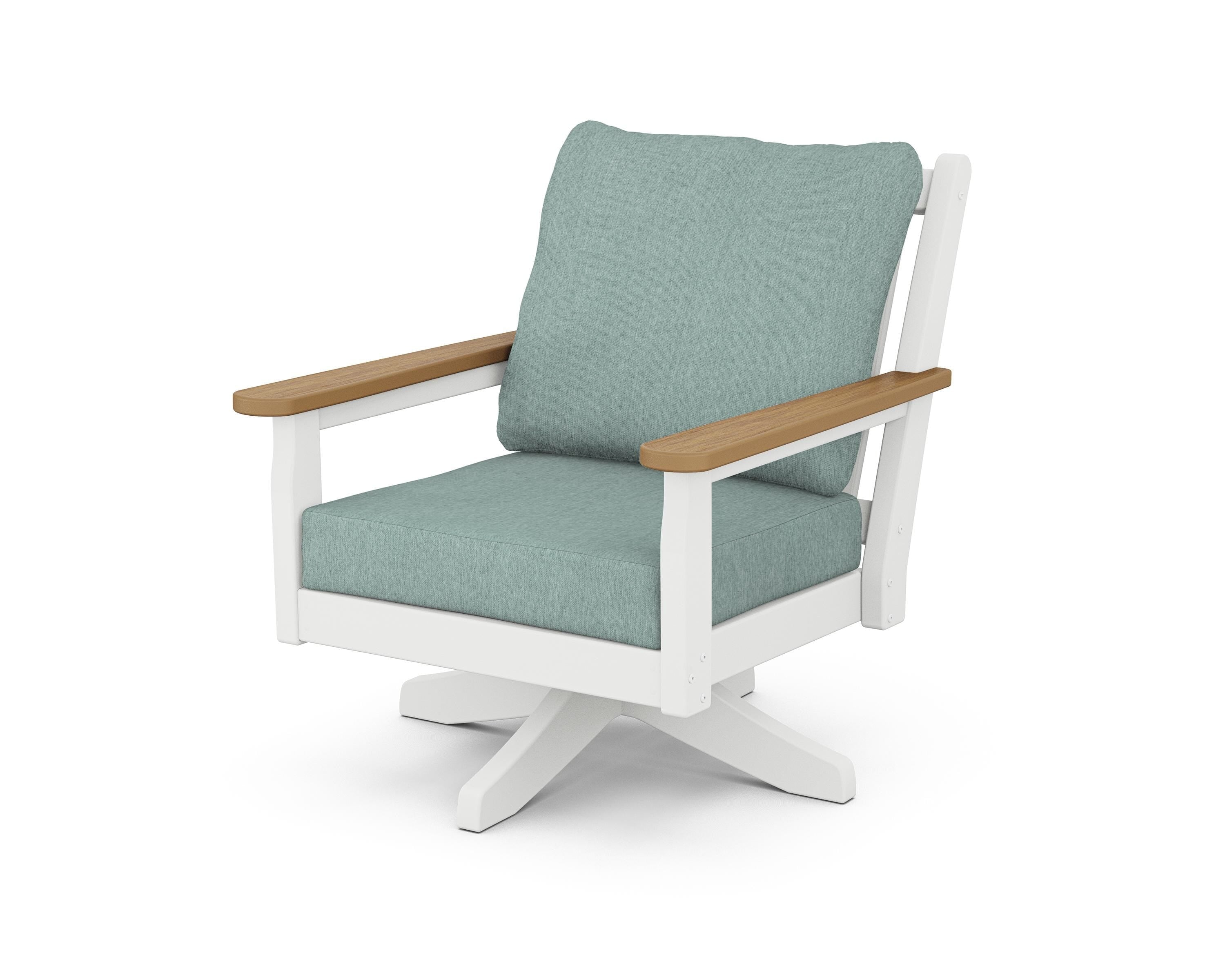 POLYWOOD® Chippendale Deep Seating Swivel Chair in White / Natural / Glacier Spa