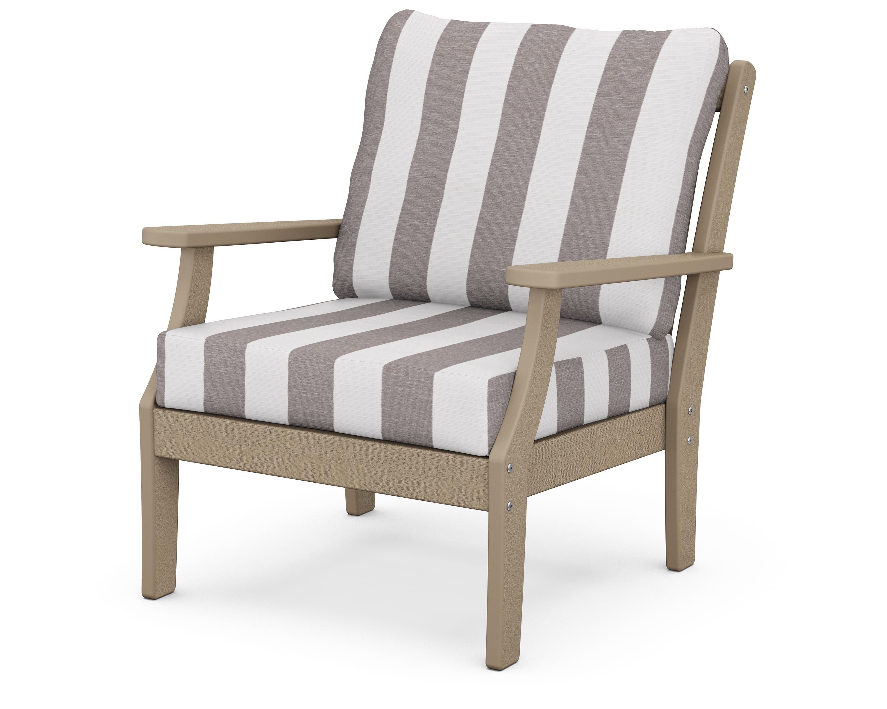 POLYWOOD® Braxton Deep Seating Chair in Vintage Sahara / Cabana Stripe Grey Mist