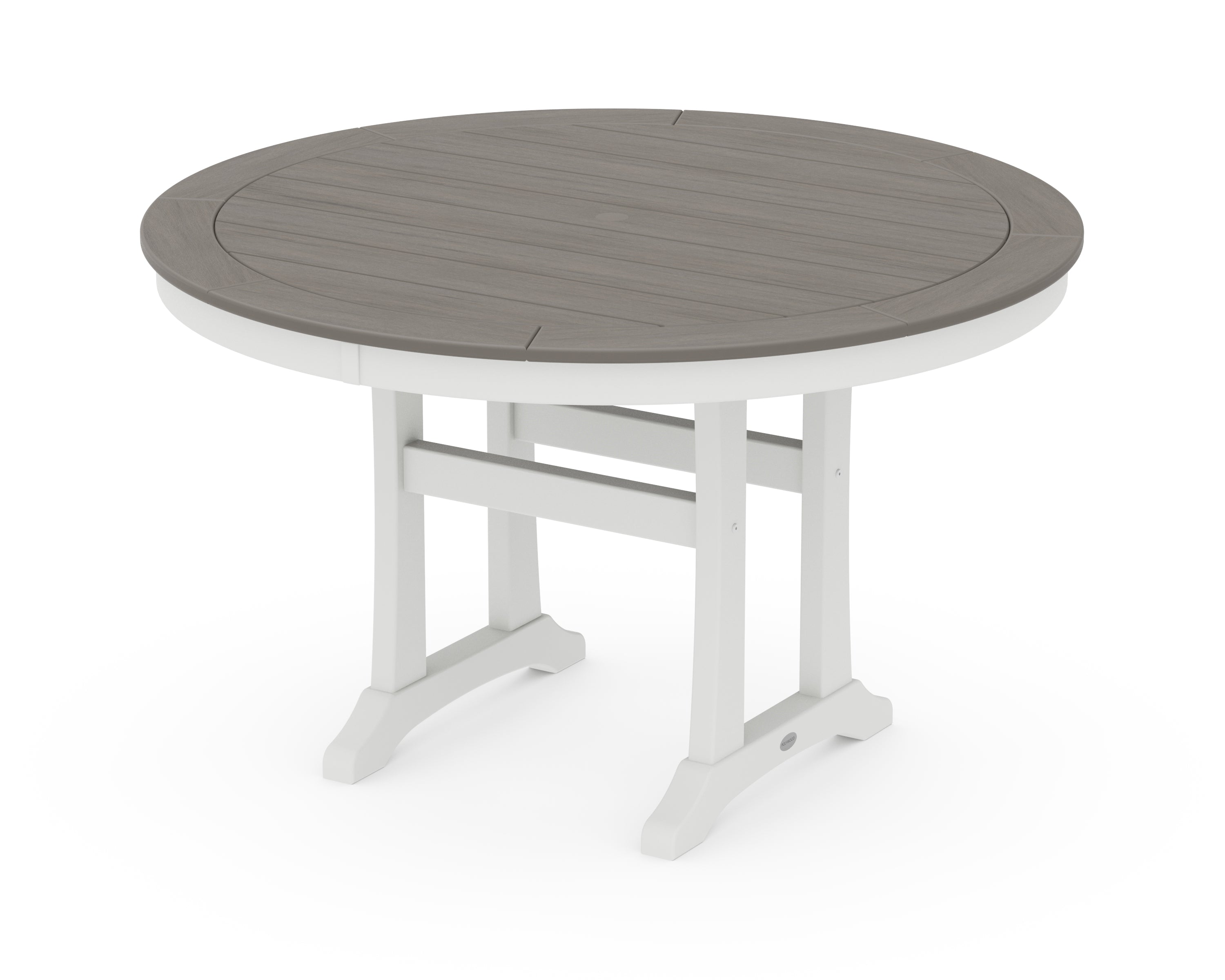 POLYWOOD® Nautical Trestle 48" Round Dining Table in White / Driftwood