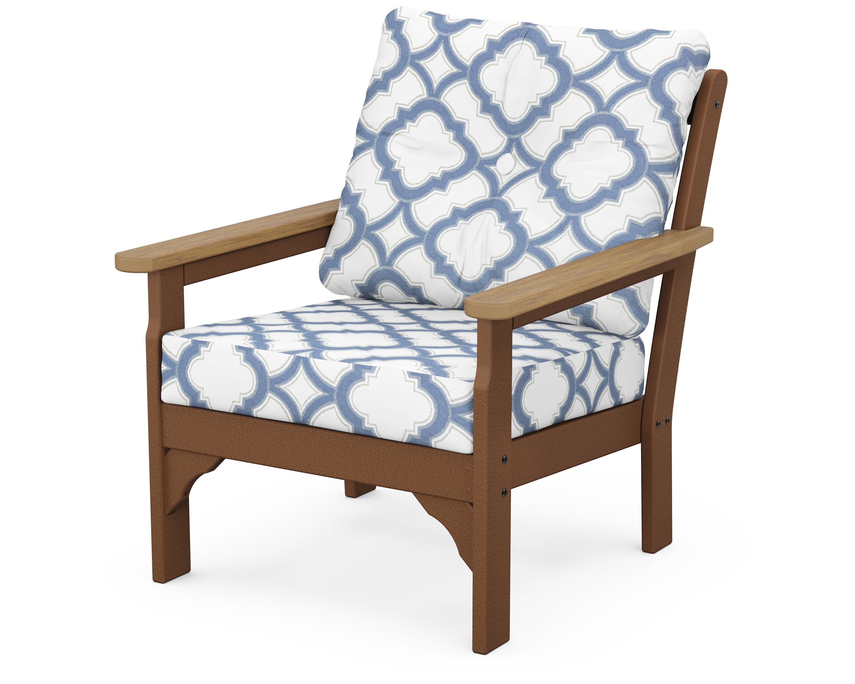 POLYWOOD® Vineyard Deep Seating Chair in Teak / Natural / Trellis Sky Blue