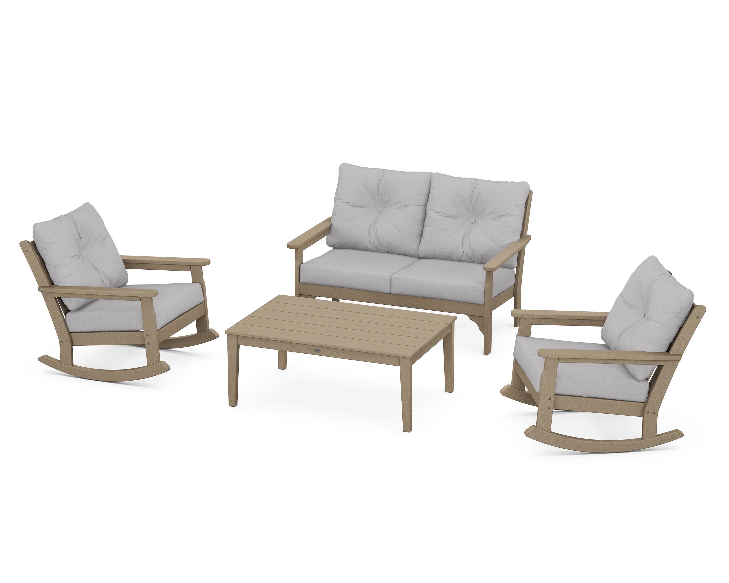 POLYWOOD® Vineyard 4-Piece Deep Seating Rocking Chair Set in Vintage Sahara / Granite