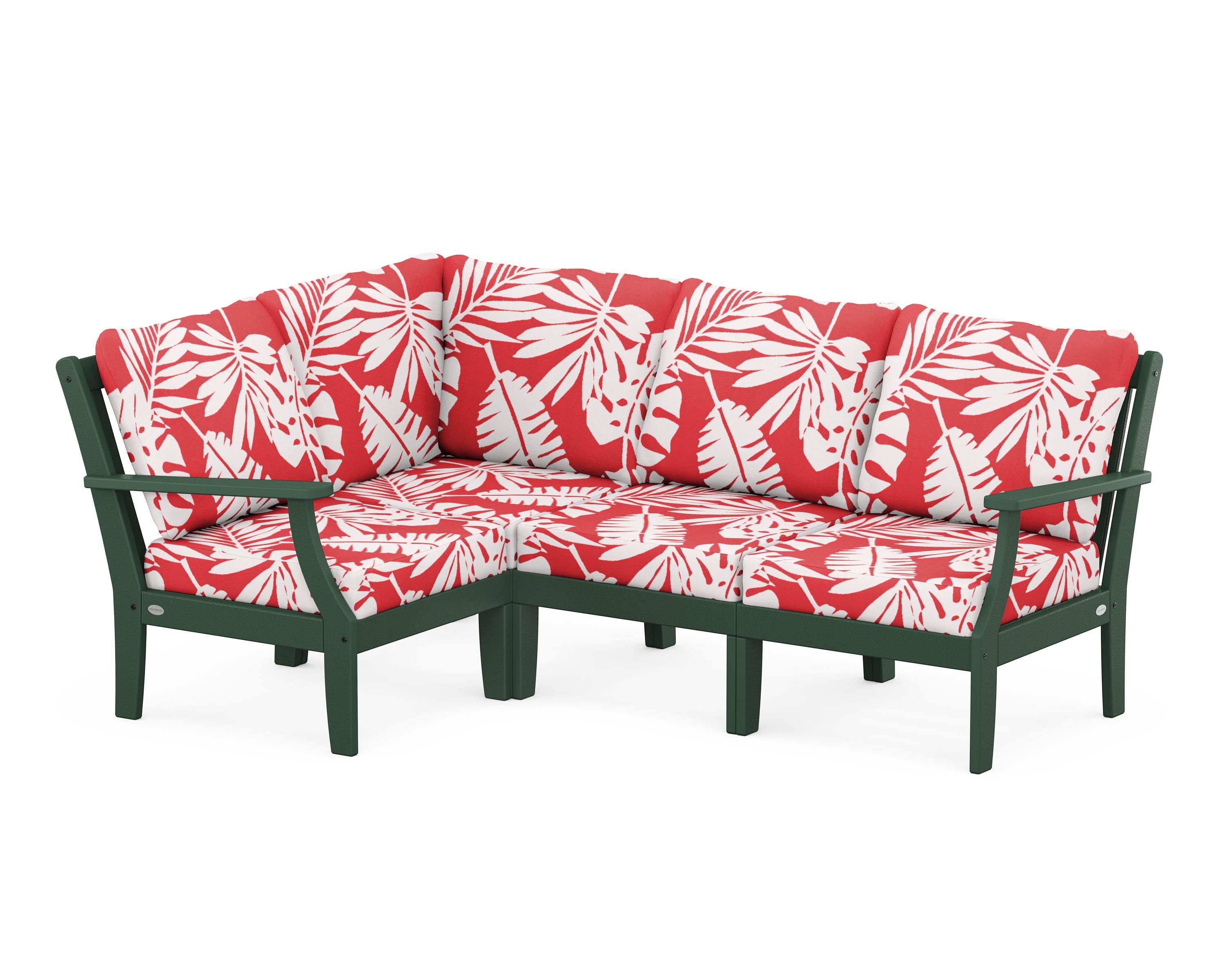 POLYWOOD® Braxton Modular 4-Piece Deep Seating Set in Green / Leaf Crimson
