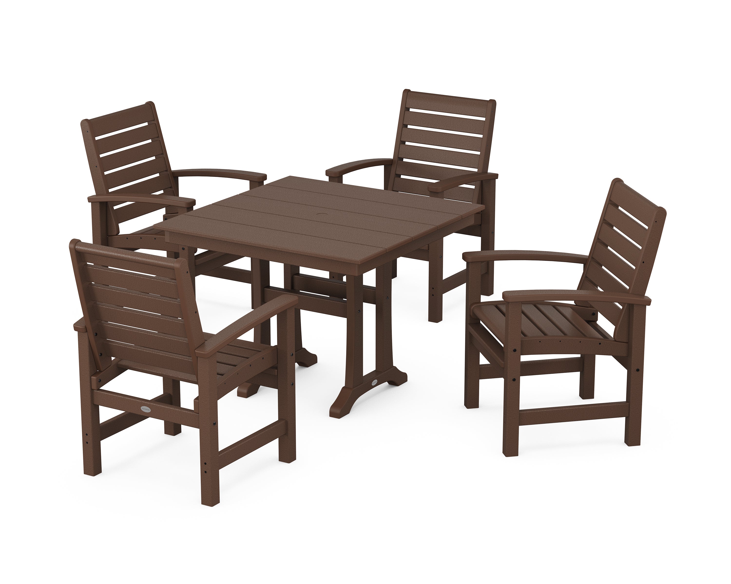 POLYWOOD® Signature 5-Piece Farmhouse Dining Set With Trestle Legs in Mahogany