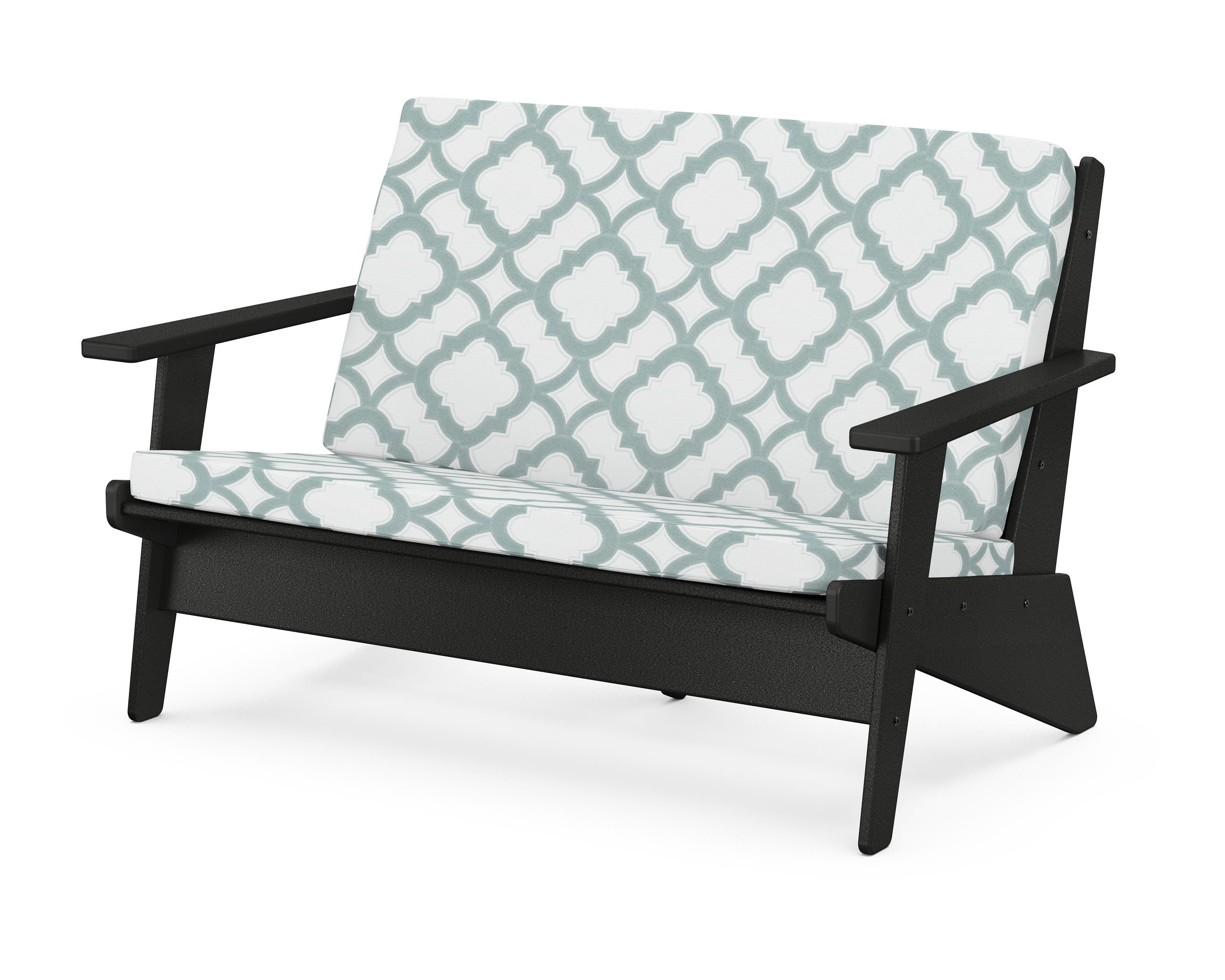 POLYWOOD® Riviera Modern Lounge Loveseat in Black / Trellis Glacier Spa