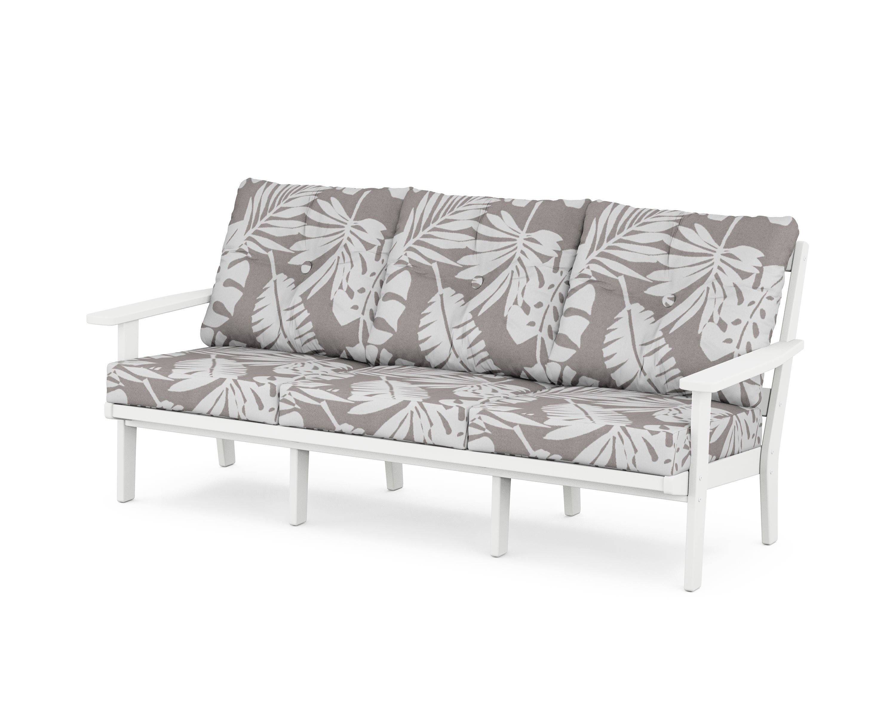 POLYWOOD® Prairie Deep Seating Sofa in White / Leaf Grey Mist