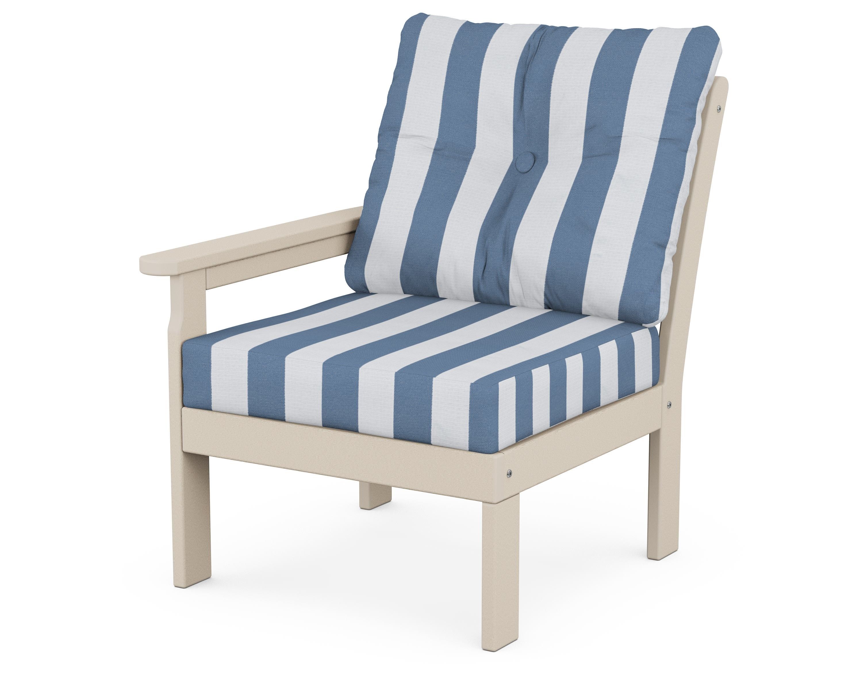 POLYWOOD® Vineyard Modular Left Arm Chair in Sand / Cabana Stripe Sky Blue