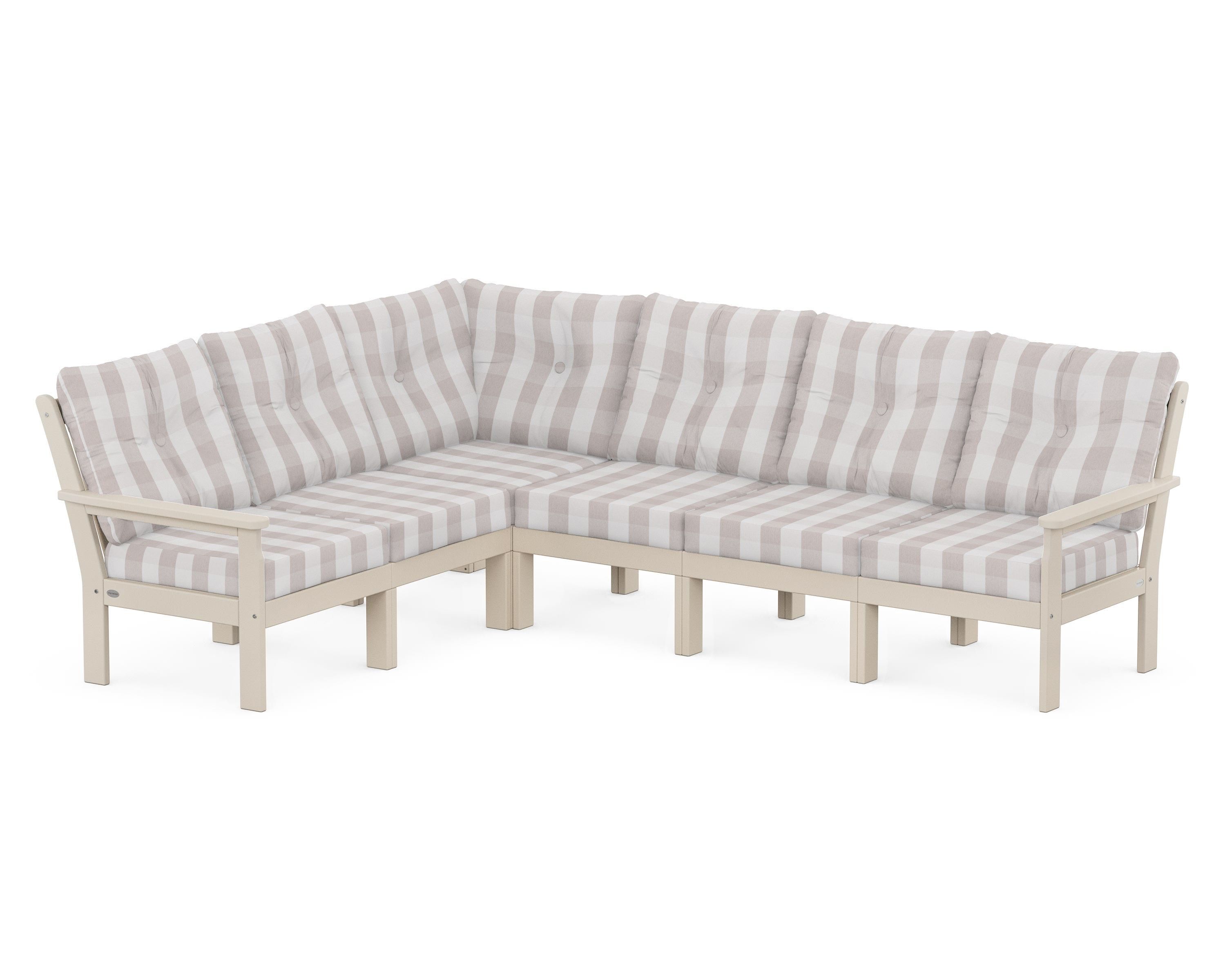 POLYWOOD® Vineyard 6-Piece Sectional in Sand / Buffalo Plaid Dune Burlap