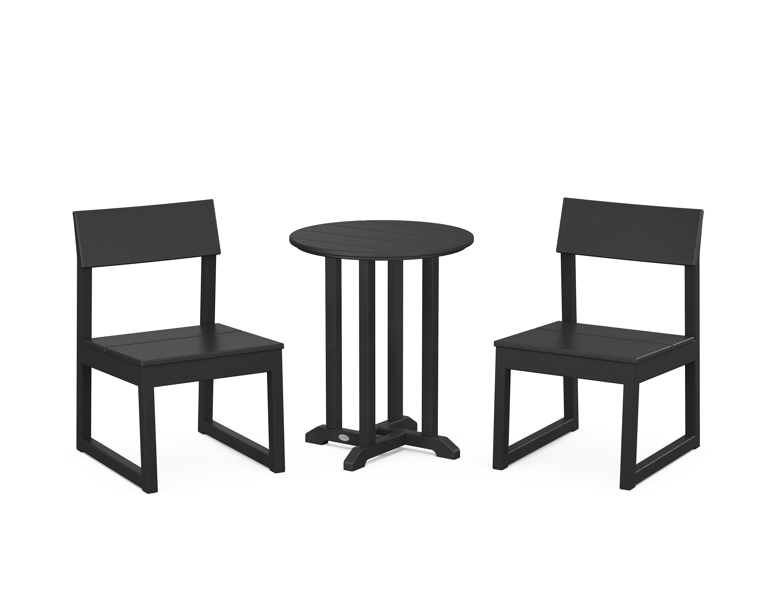 POLYWOOD® EDGE Side Chair 3-Piece Round Bistro Dining Set in Black