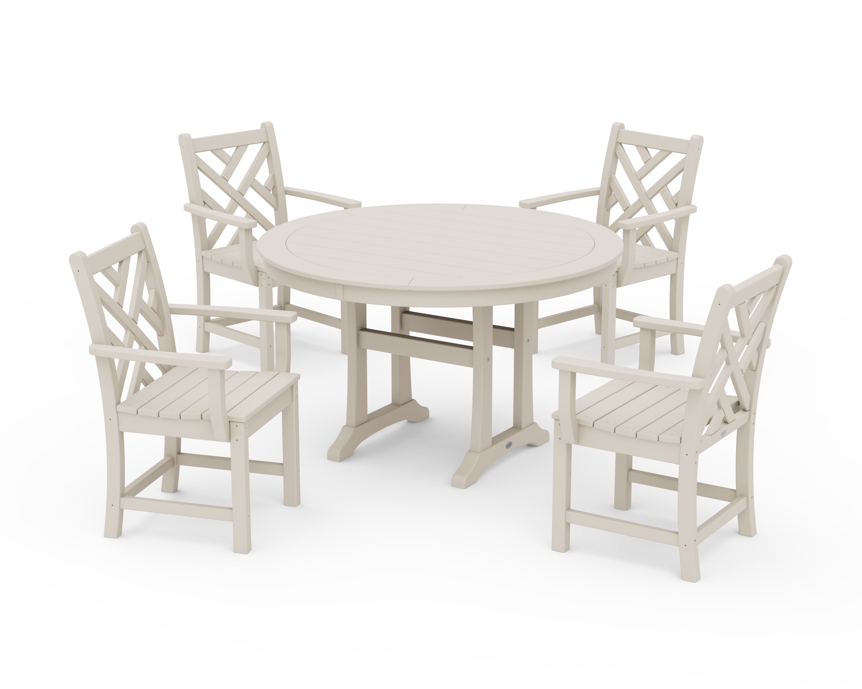 POLYWOOD® Chippendale 5-Piece Nautical Trestle Dining Arm Chair Set in Sand