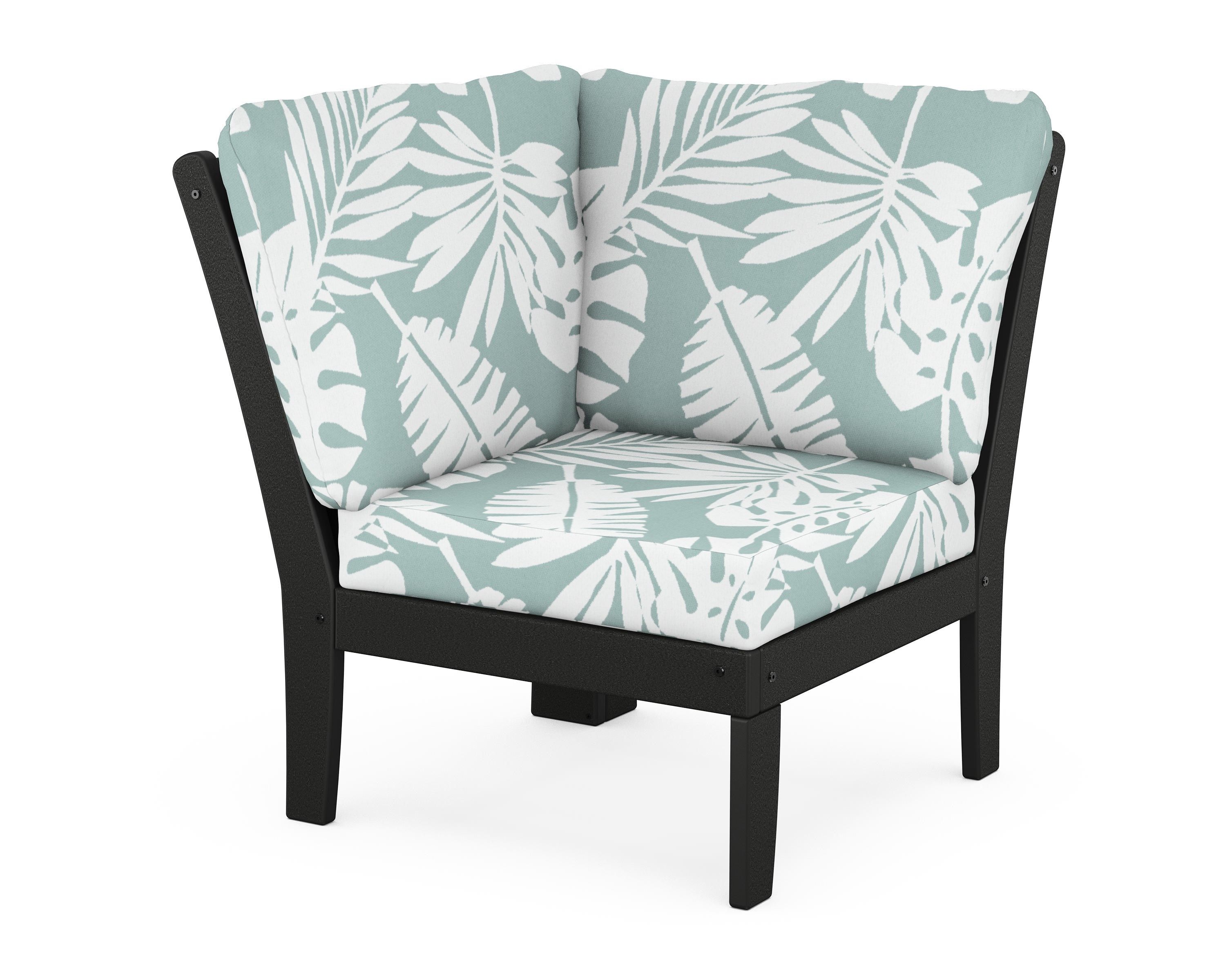 POLYWOOD® Braxton Modular Corner Chair in Black / Leaf Glacier Spa