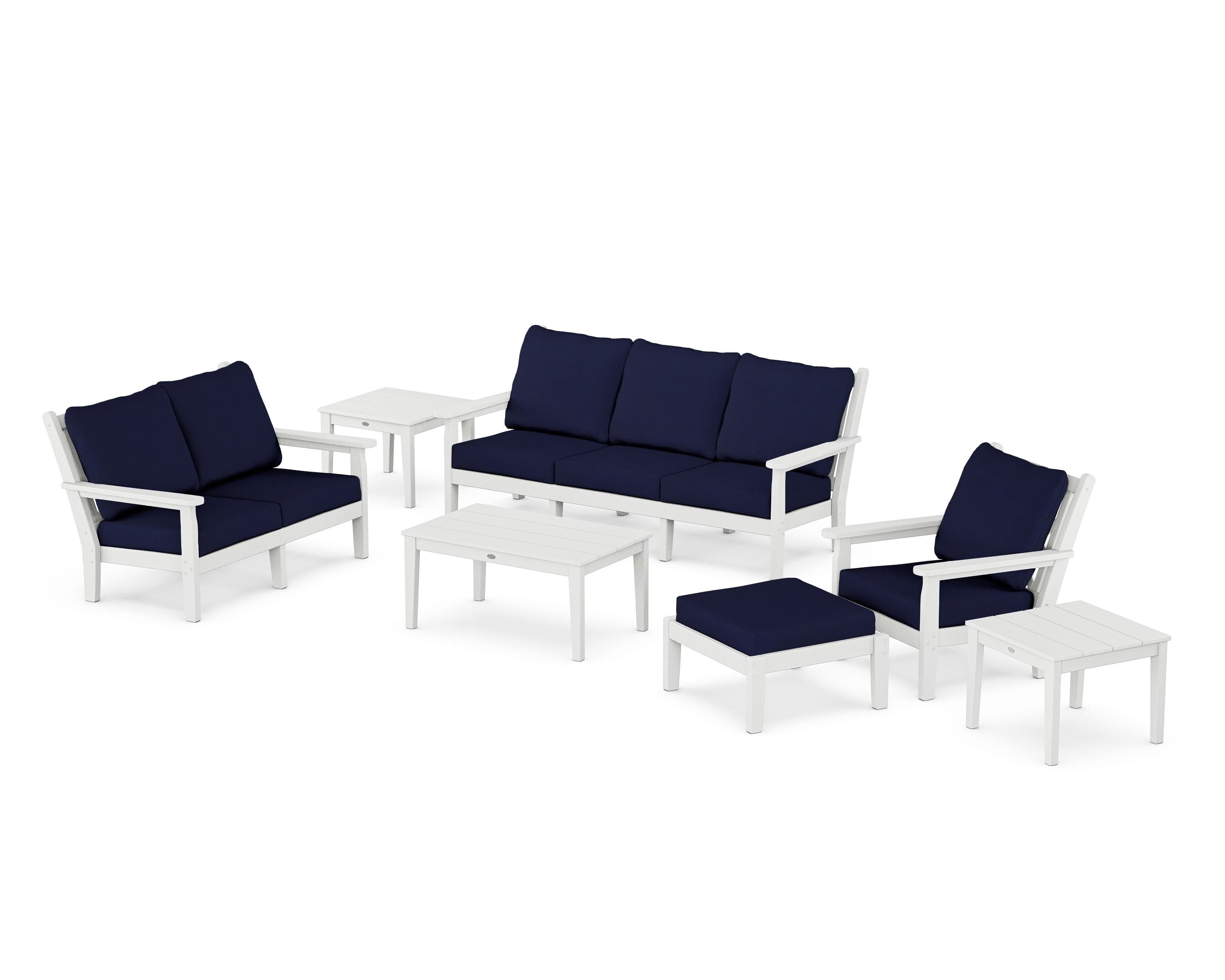 POLYWOOD® Chippendale 7-Piece Deep Seating Set in White / Navy