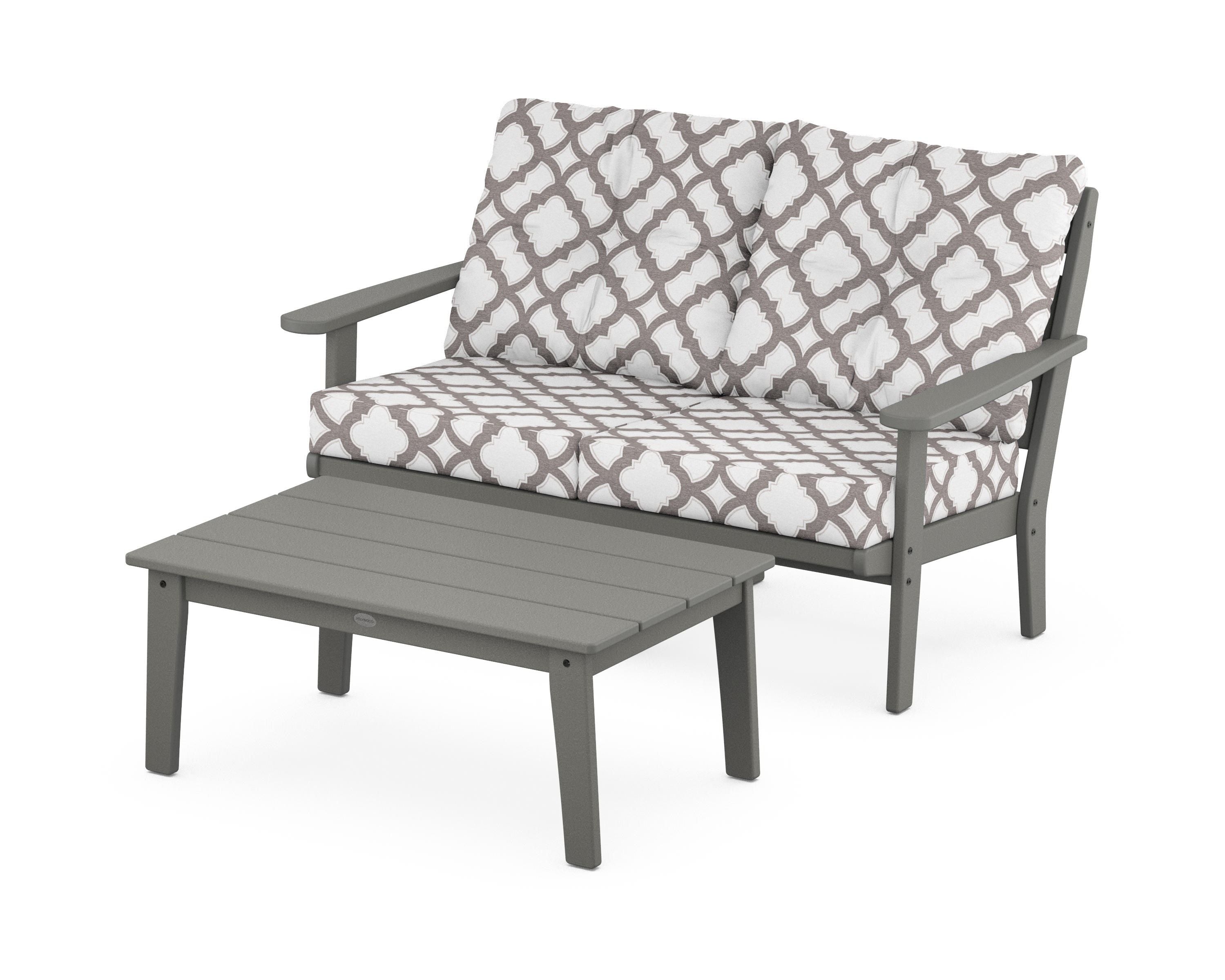 POLYWOOD® Lakeside 2-Piece Lounge Loveseat Set in Slate Grey / Trellis Grey Mist