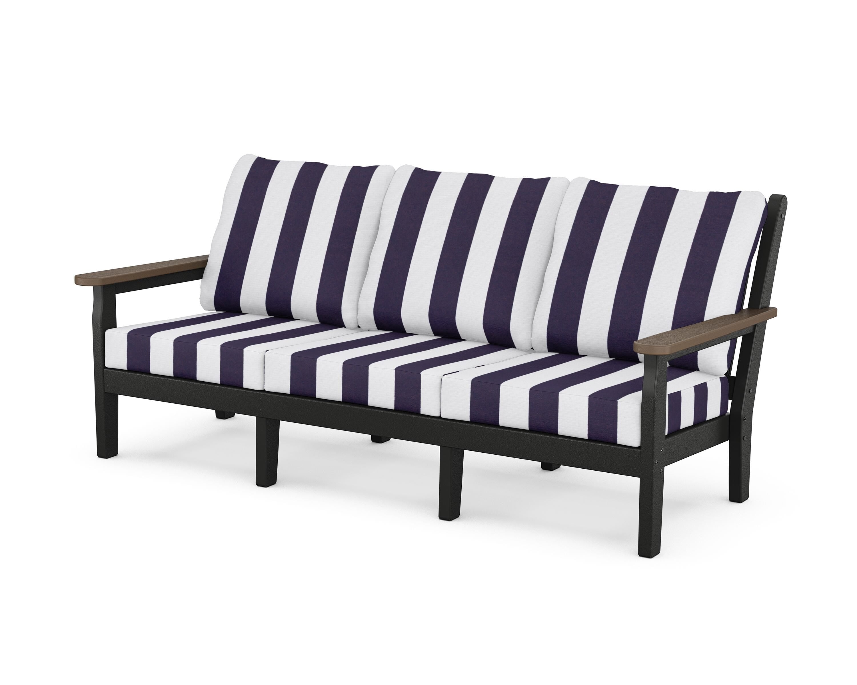 POLYWOOD® Chippendale Deep Seating Sofa in Black / Kona / Cabana Stripe Navy