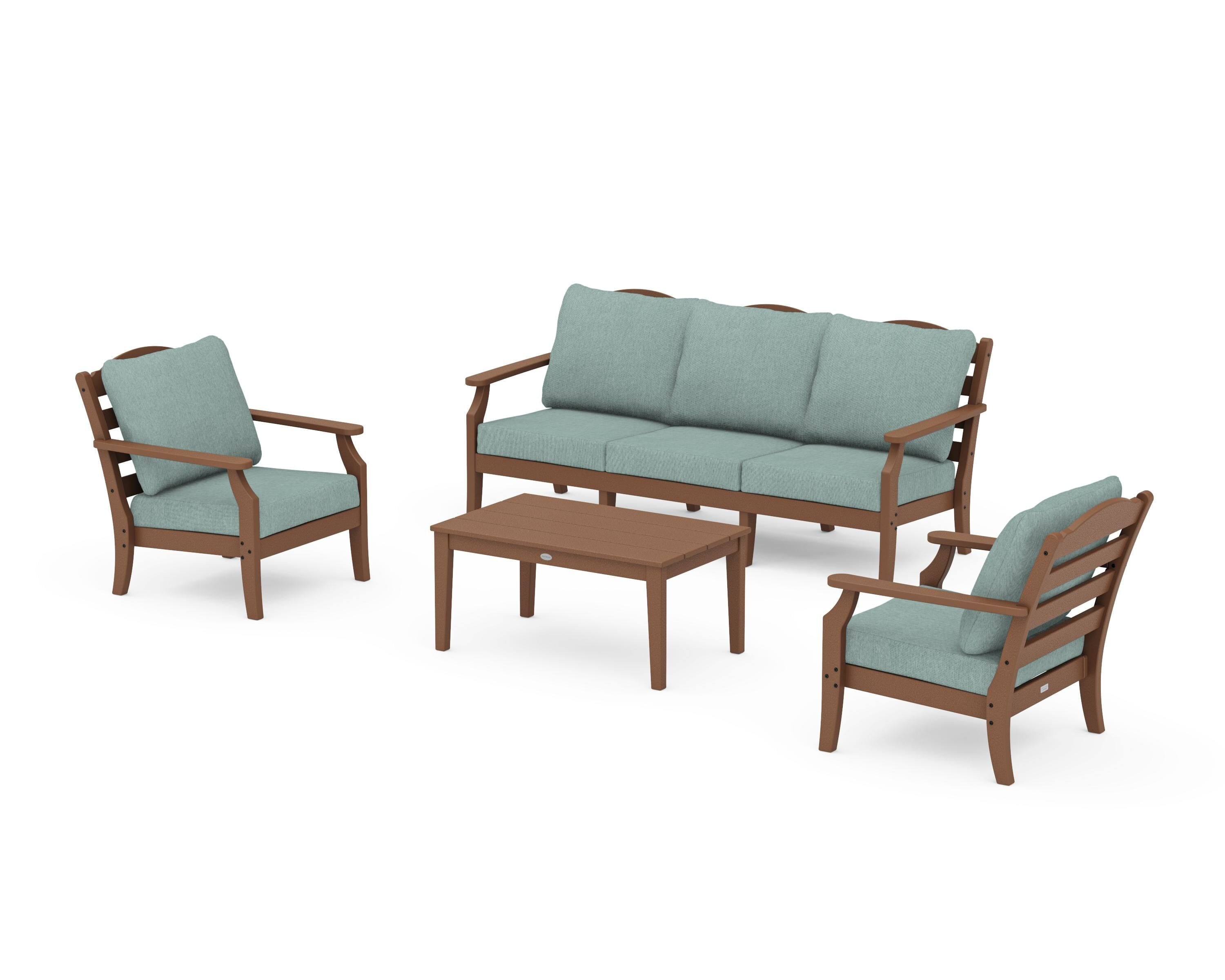 Draper James™ by POLYWOOD® Savannah 4-Piece Deep Seating Set with Sofa in Teak / Glacier Spa