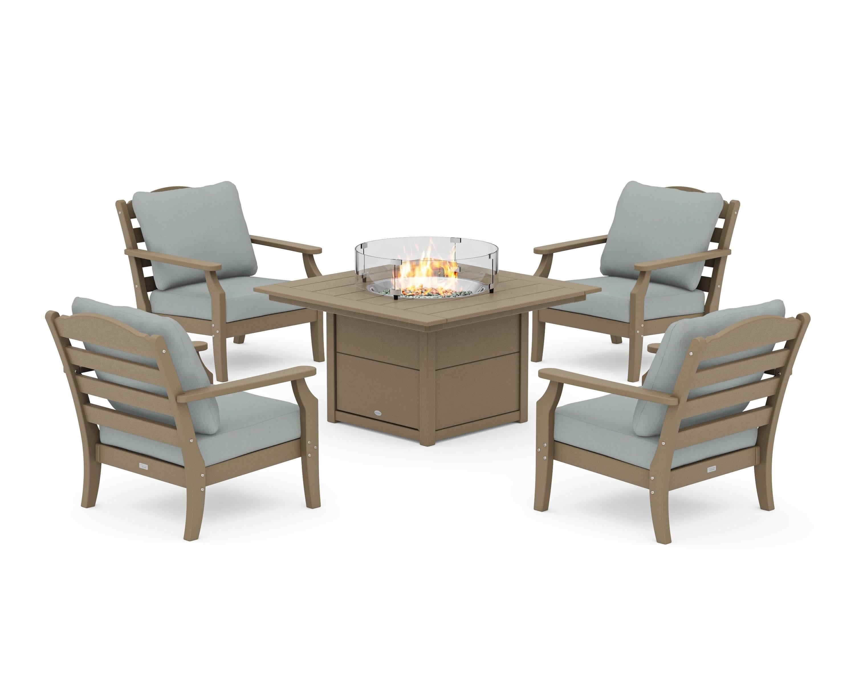 Draper James™ by POLYWOOD® Savannah 5-Piece Deep Seating Set with Fire Pit Table in Vintage Sahara / Spa