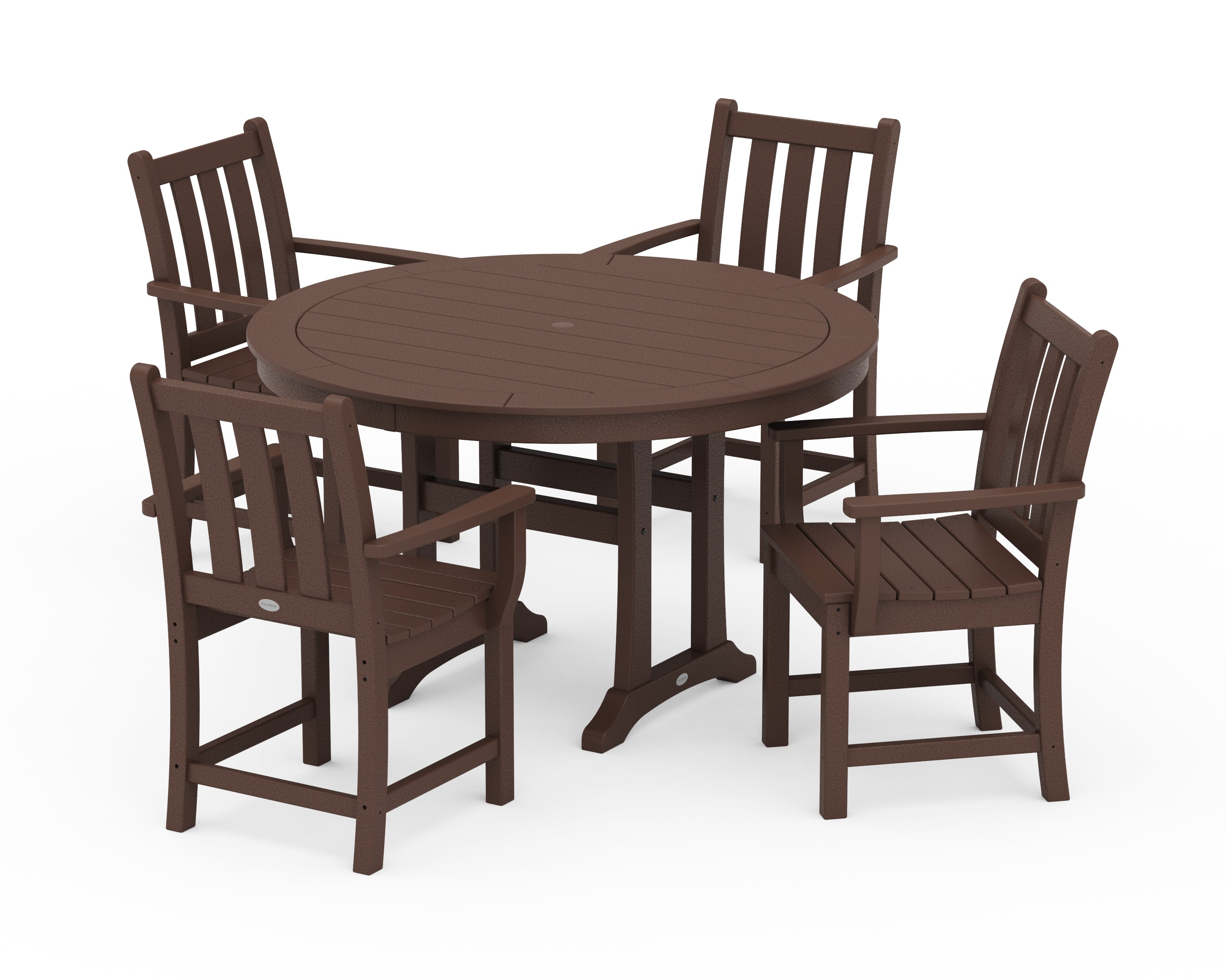 POLYWOOD® Traditional Garden 5-Piece Round Dining Set with Trestle Legs in Mahogany