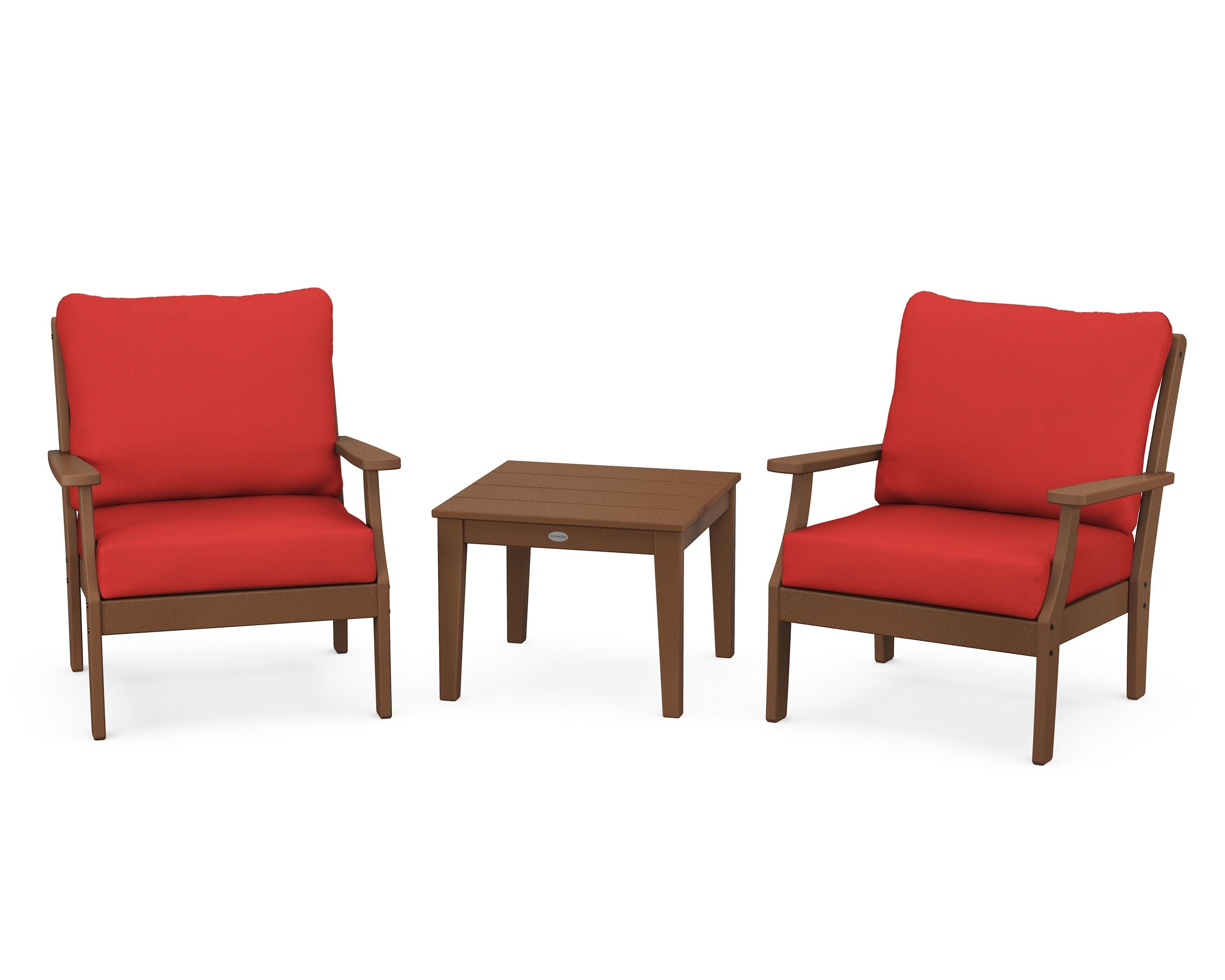 POLYWOOD® Braxton 3-Piece Deep Seating Set in Teak / Crimson Linen