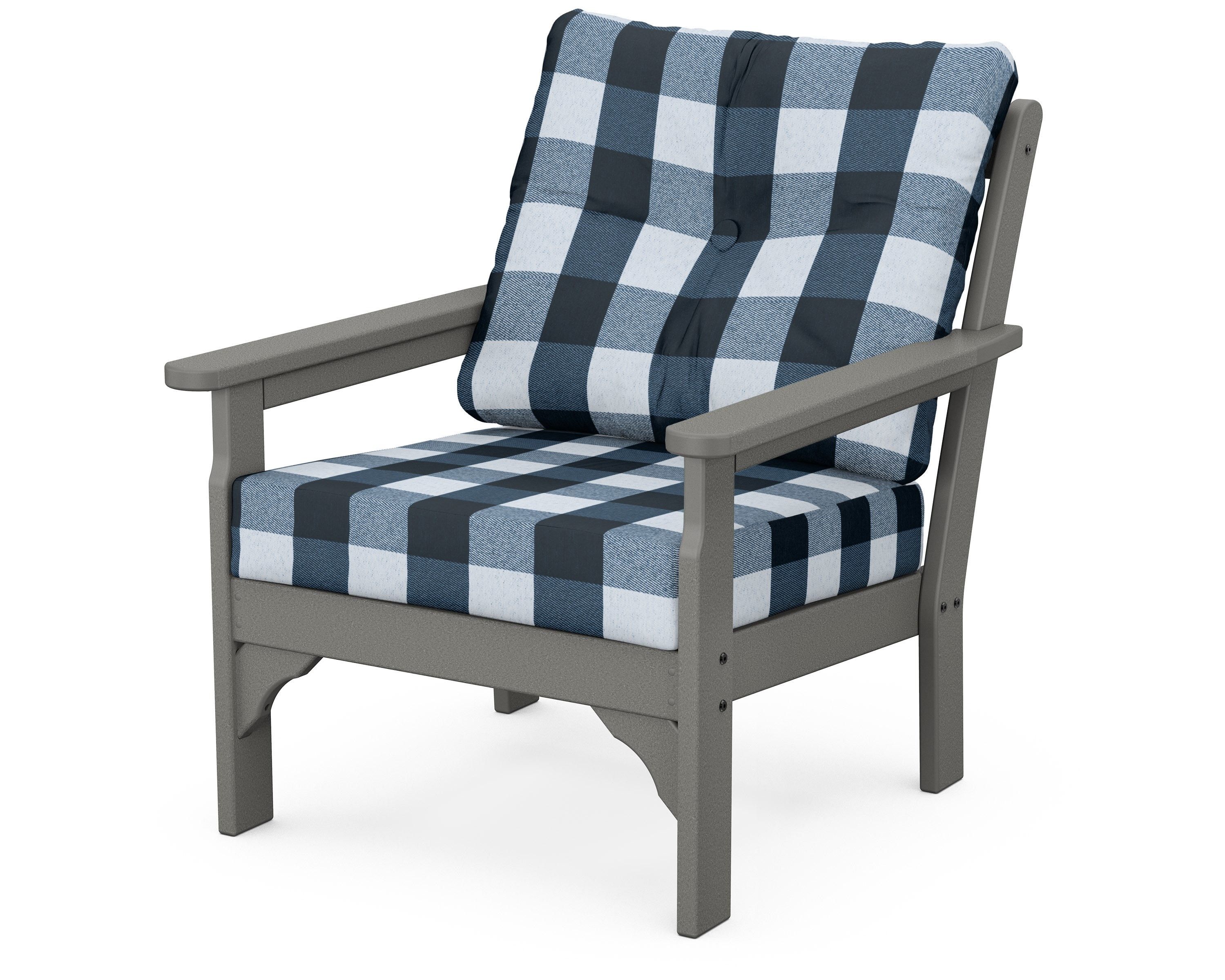 POLYWOOD® Vineyard Deep Seating Chair in Slate Grey / Buffalo Plaid Marine Indigo