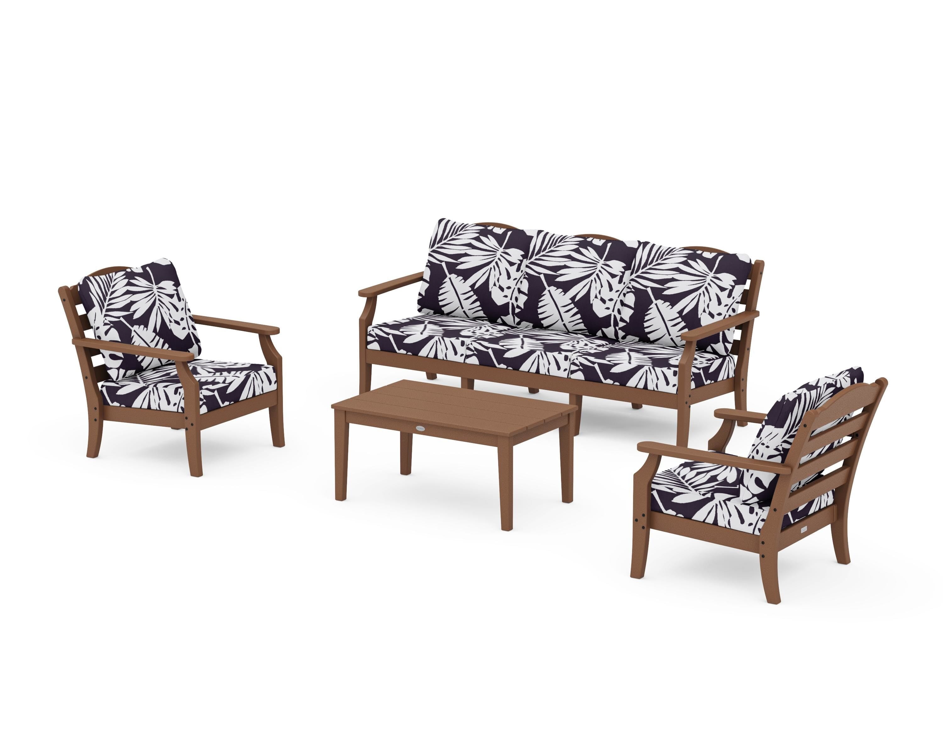 Draper James™ by POLYWOOD® Savannah 4-Piece Deep Seating Set with Sofa in Teak / Leaf Navy