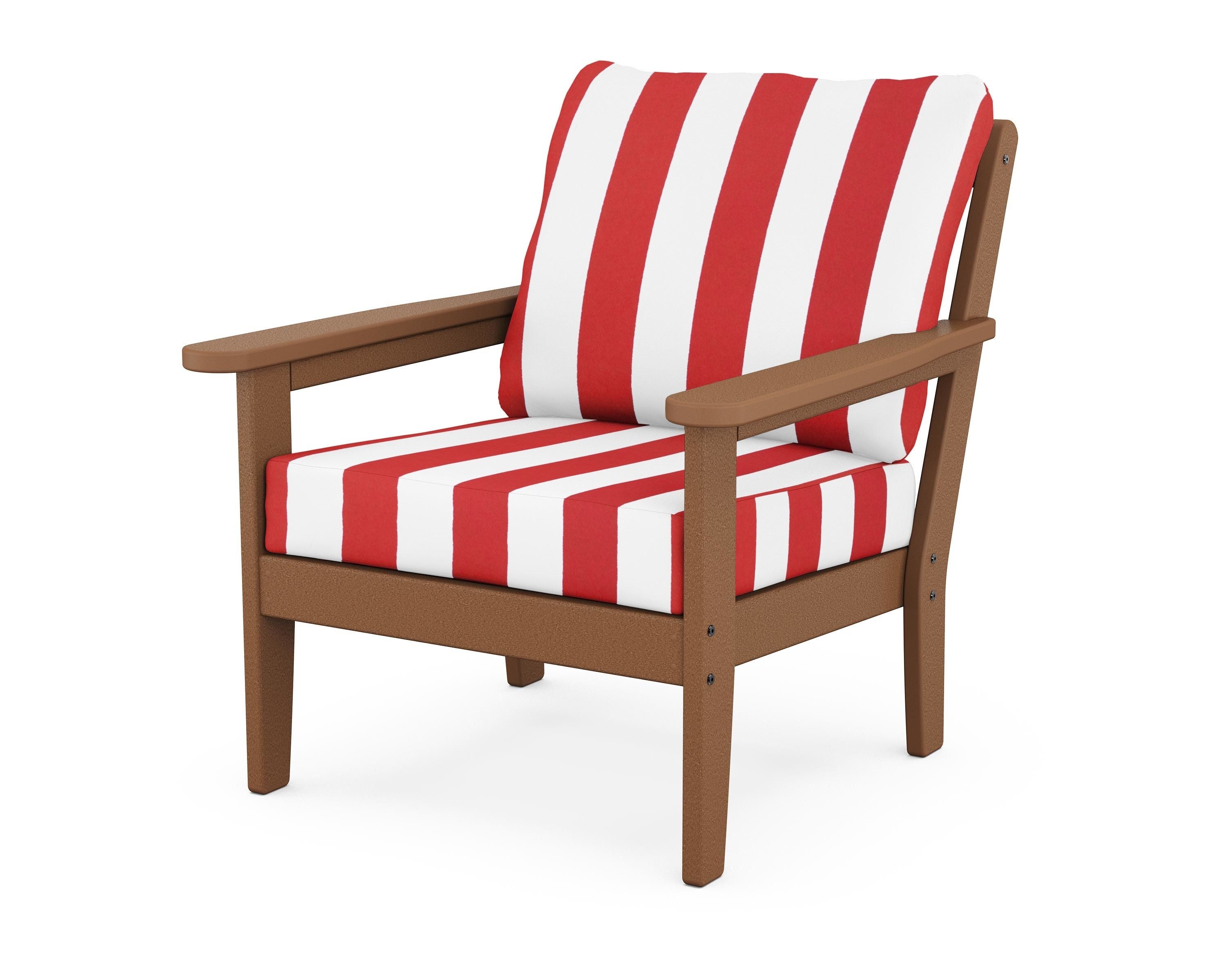 Country Living Cottage Deep Seating Chair in Teak / Cabana Stripe Crimson