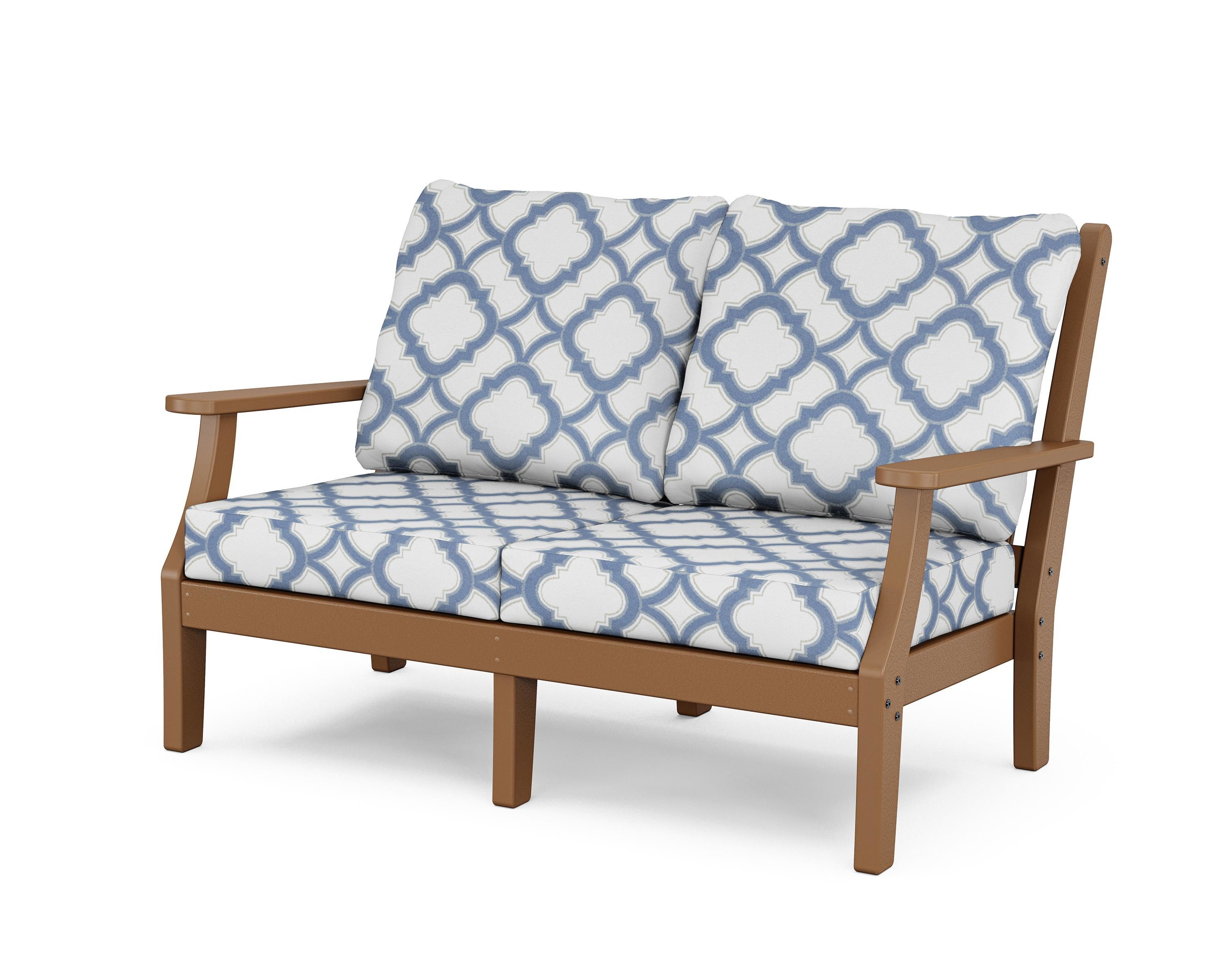 Country Living Wovendale Deep Seating Loveseat in Teak / Trellis Sky Blue