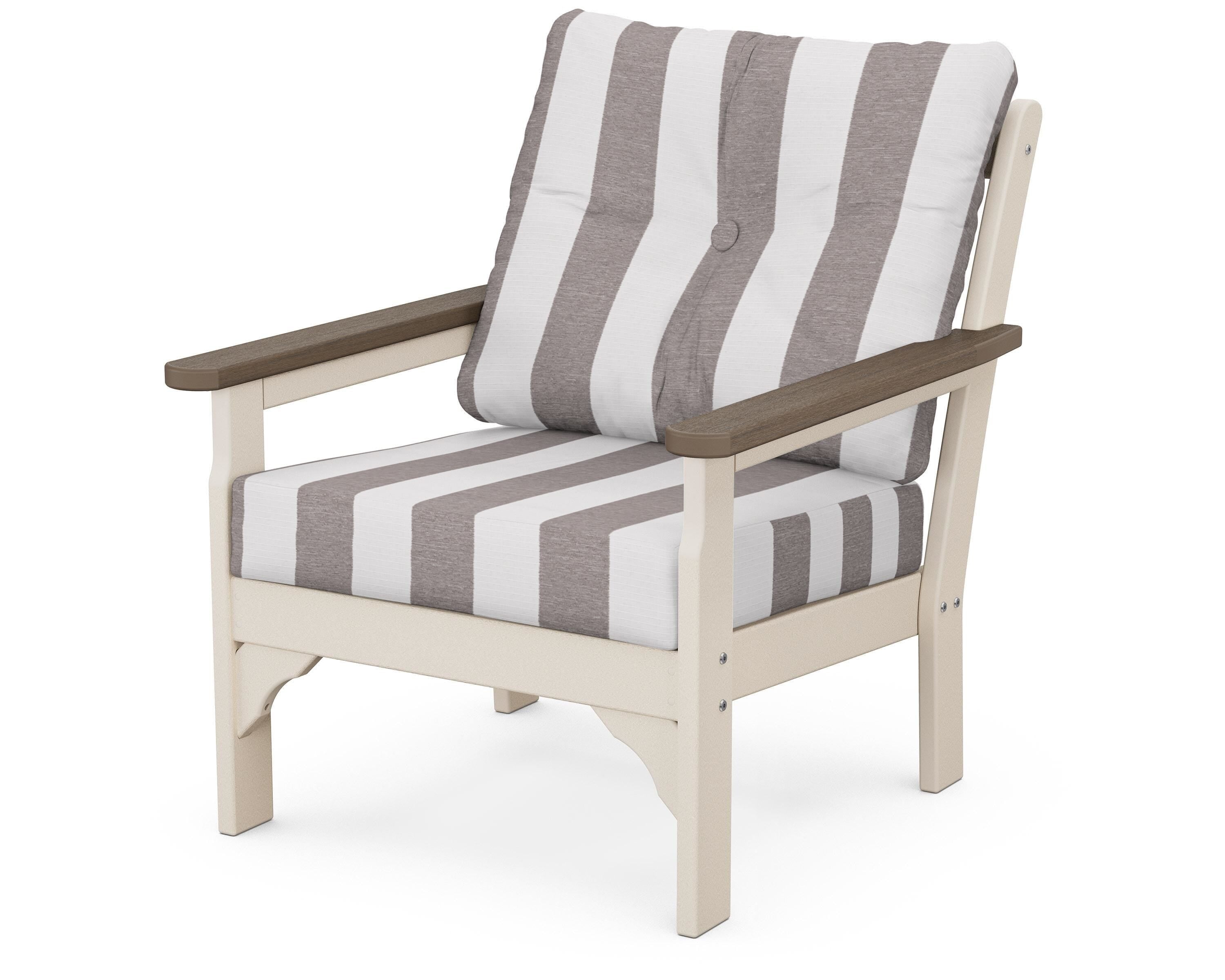 POLYWOOD® Vineyard Deep Seating Chair in Sand / Kona / Cabana Stripe Grey Mist