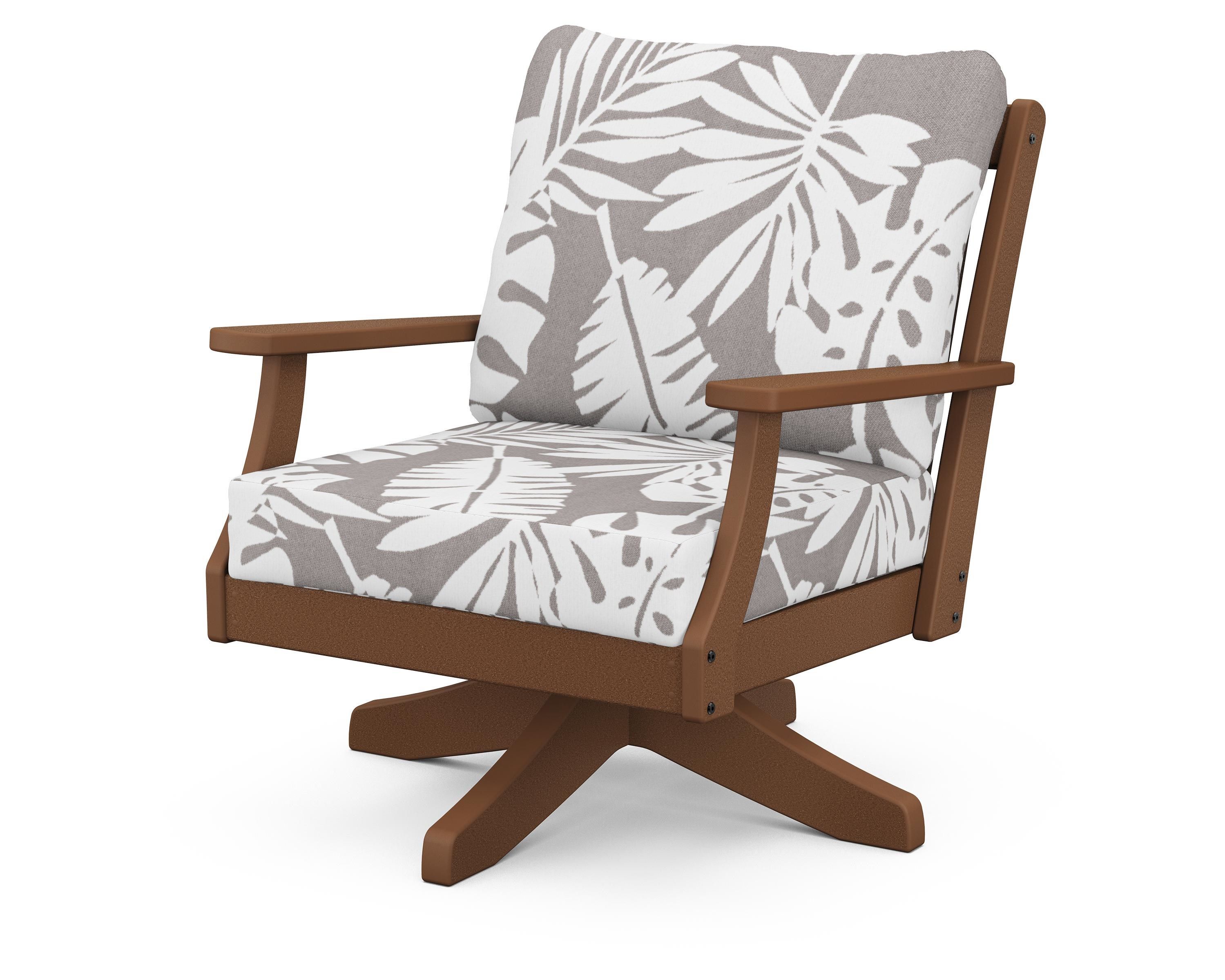 POLYWOOD® Braxton Deep Seating Swivel Chair in Teak / Leaf Grey Mist