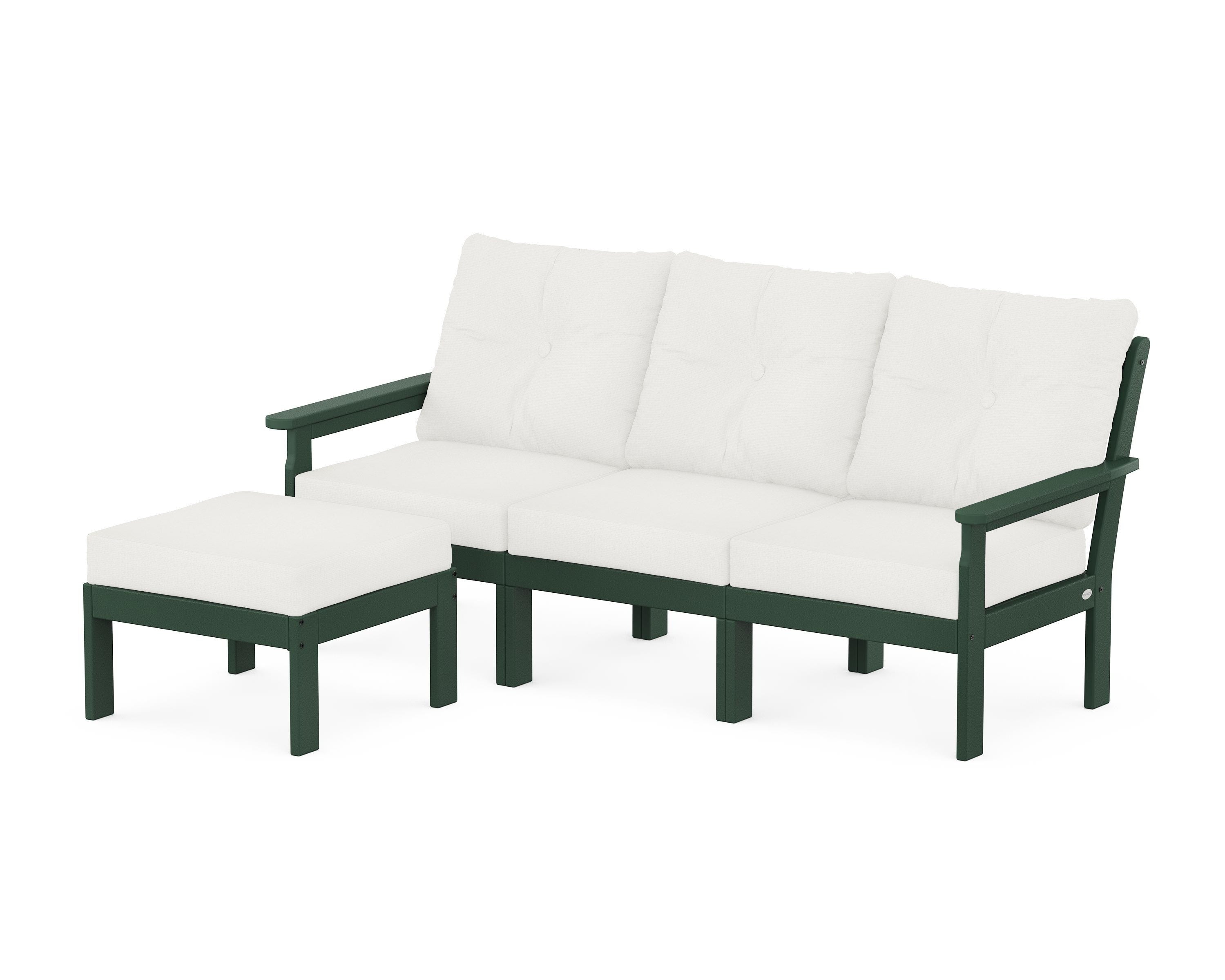 POLYWOOD® Vineyard 4-Piece Sectional with Ottoman in Green / Natural Linen