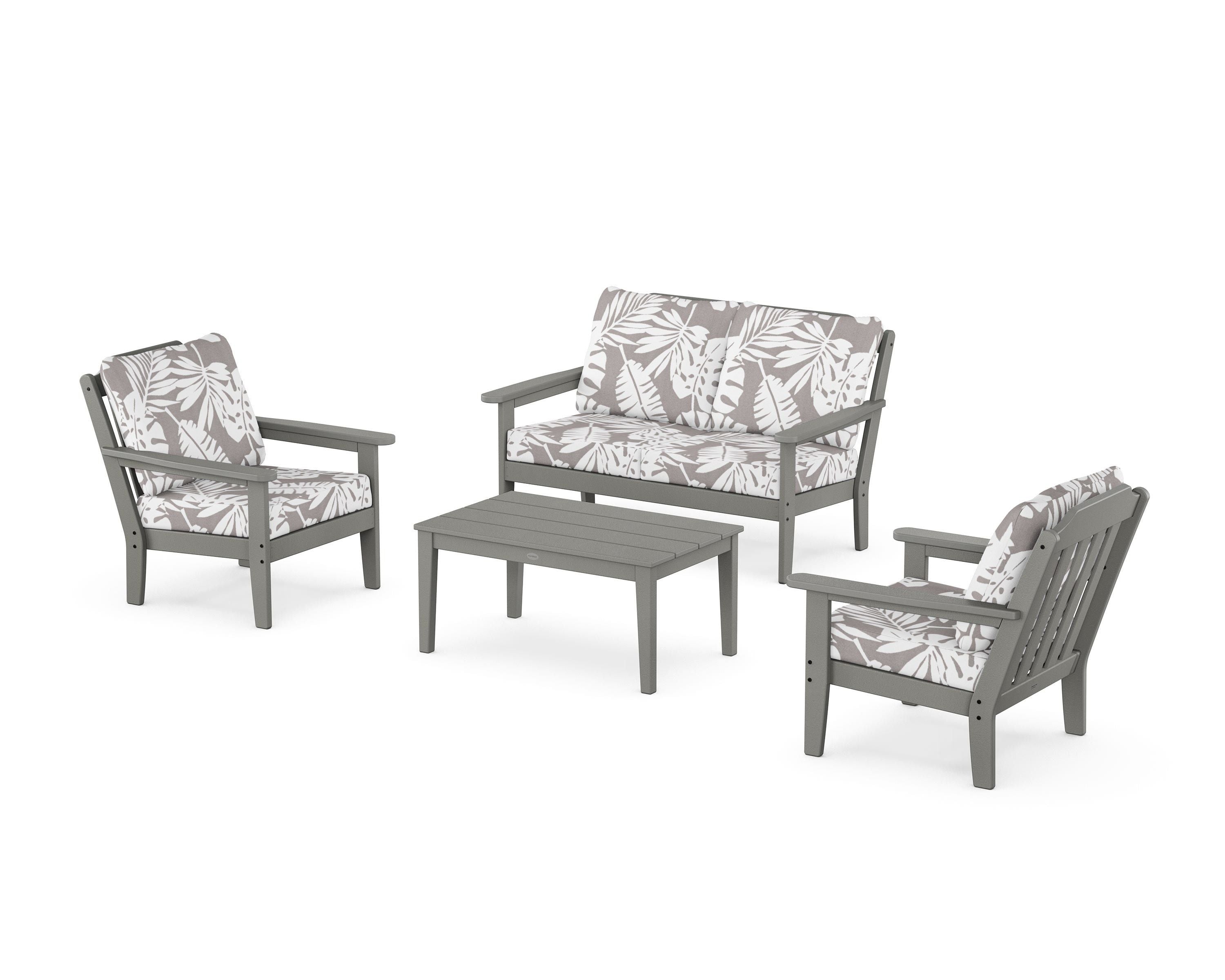 Country Living Cottage 4-Piece Deep Seating Set with Loveseat in Slate Grey / Leaf Grey Mist