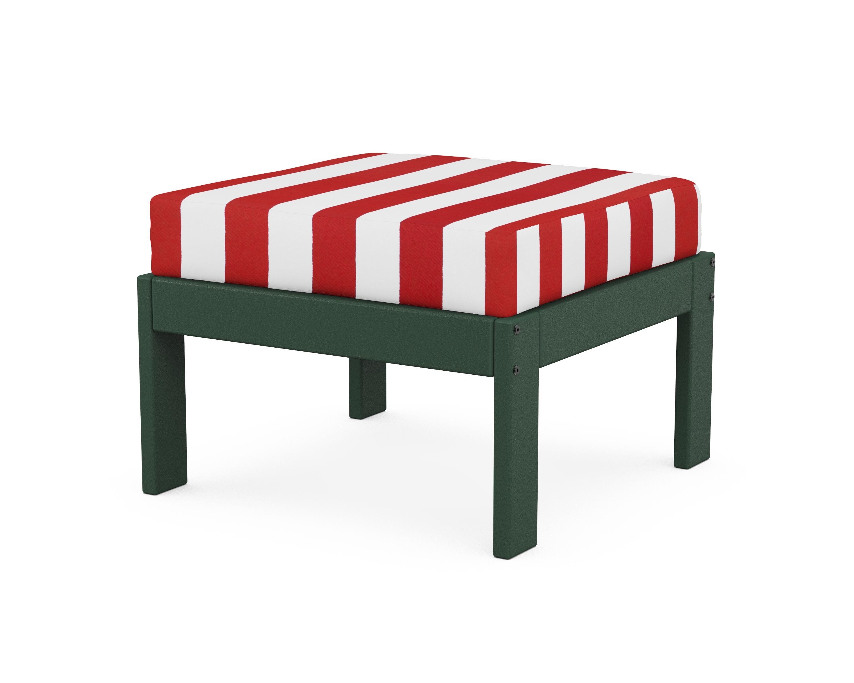 POLYWOOD® Vineyard Modular Ottoman in Green / Cabana Stripe Crimson