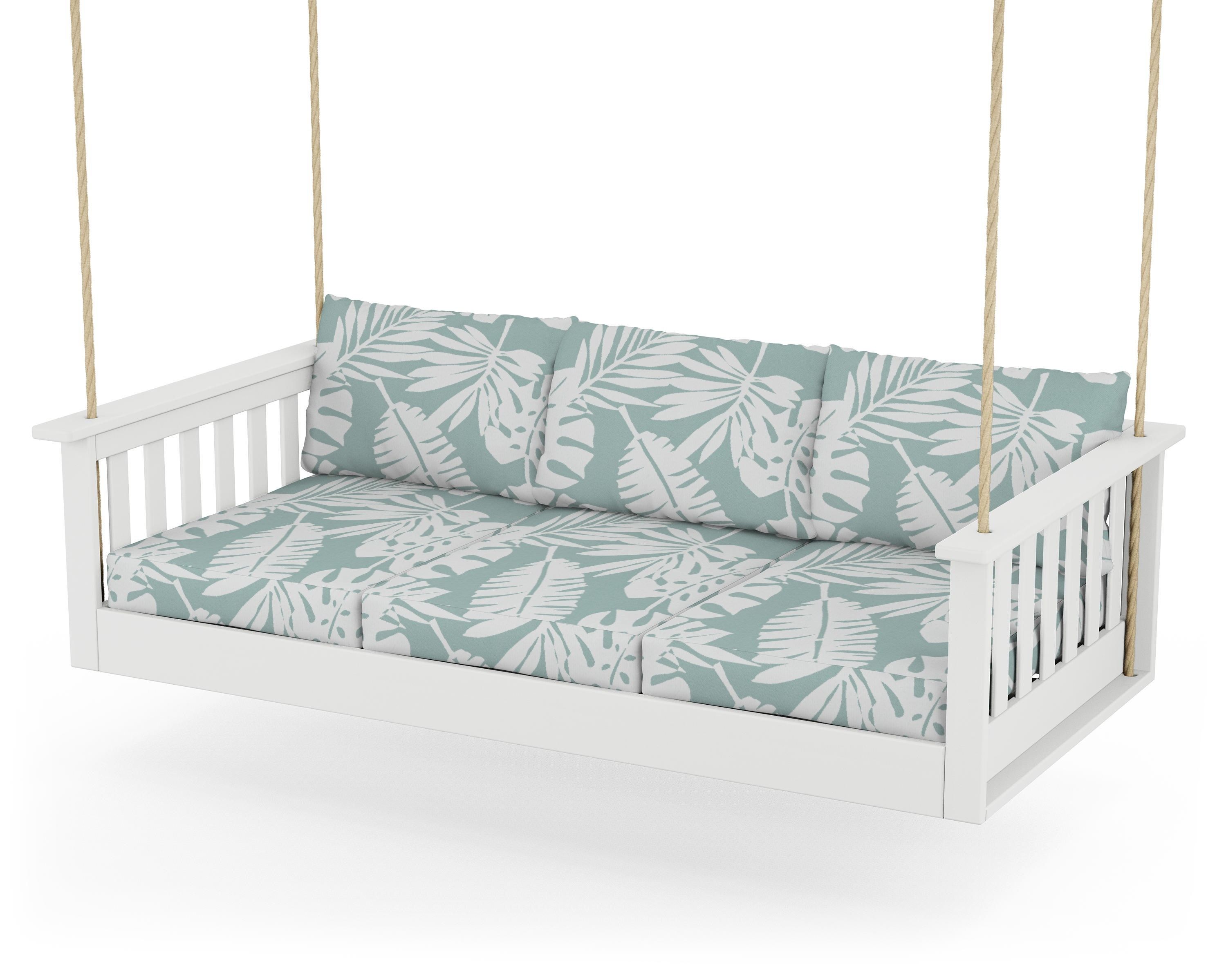 POLYWOOD® Vineyard Daybed Swing in White / Leaf Glacier Spa
