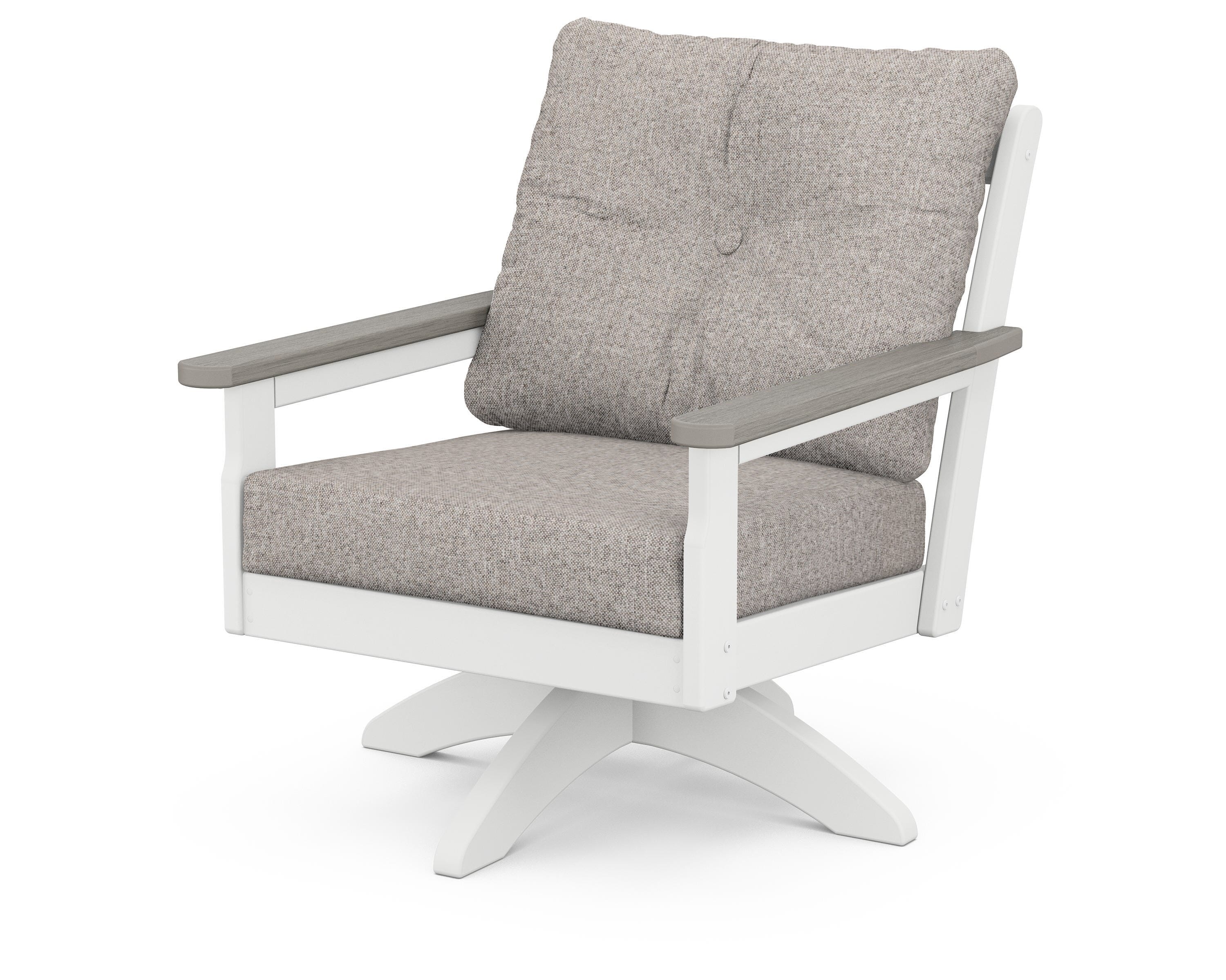 POLYWOOD® Vineyard Deep Seating Swivel Chair in White / Driftwood / Weathered Tweed
