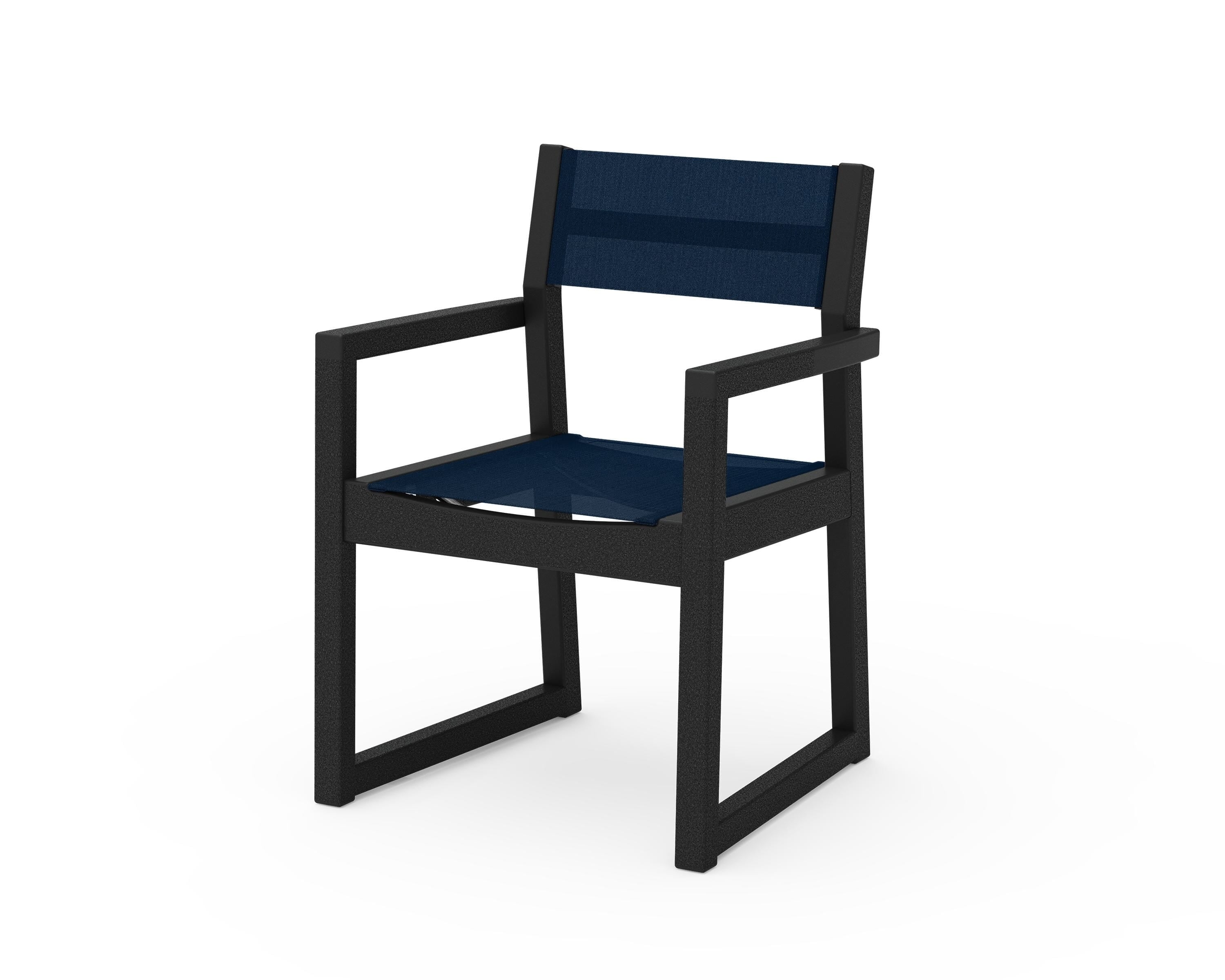 POLYWOOD® EDGE Sling Dining Arm Chair in Black / Navy Blue Sling