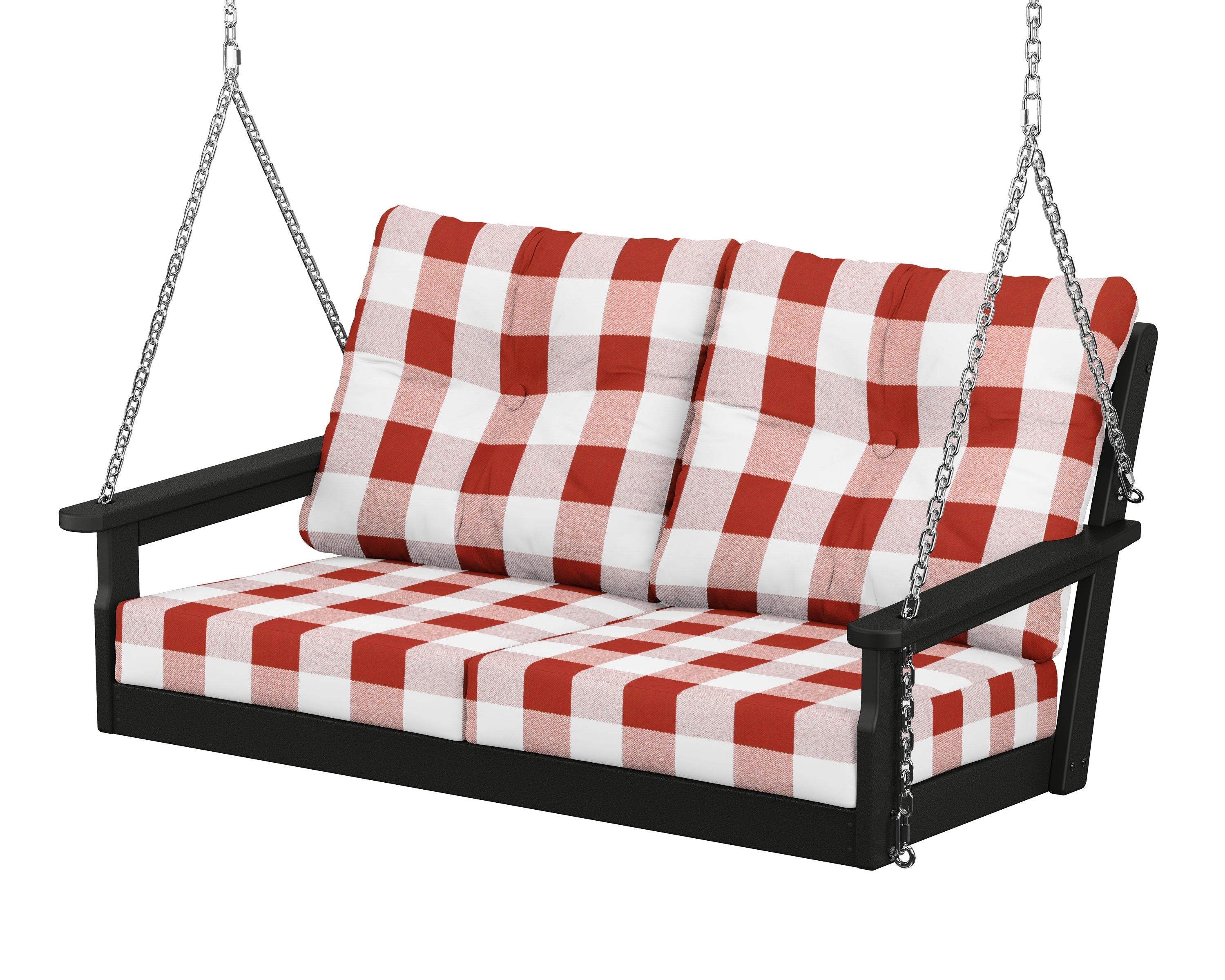 POLYWOOD® Vineyard Deep Seating Swing in Black / Buffalo Plaid Crimson