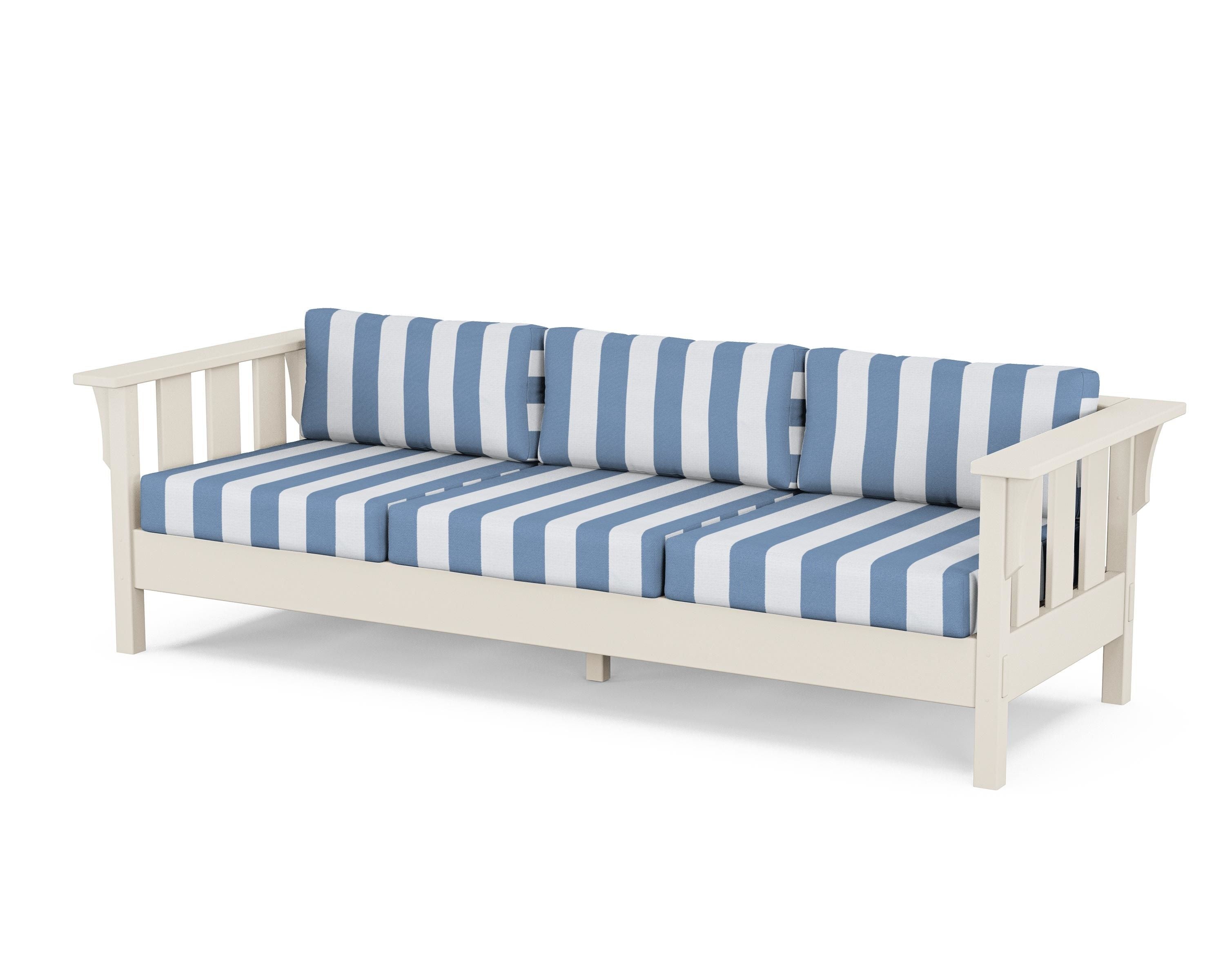 Martha Stewart by POLYWOOD® Acadia Deep Seating Sofa in Sand / Cabana Stripe Sky Blue