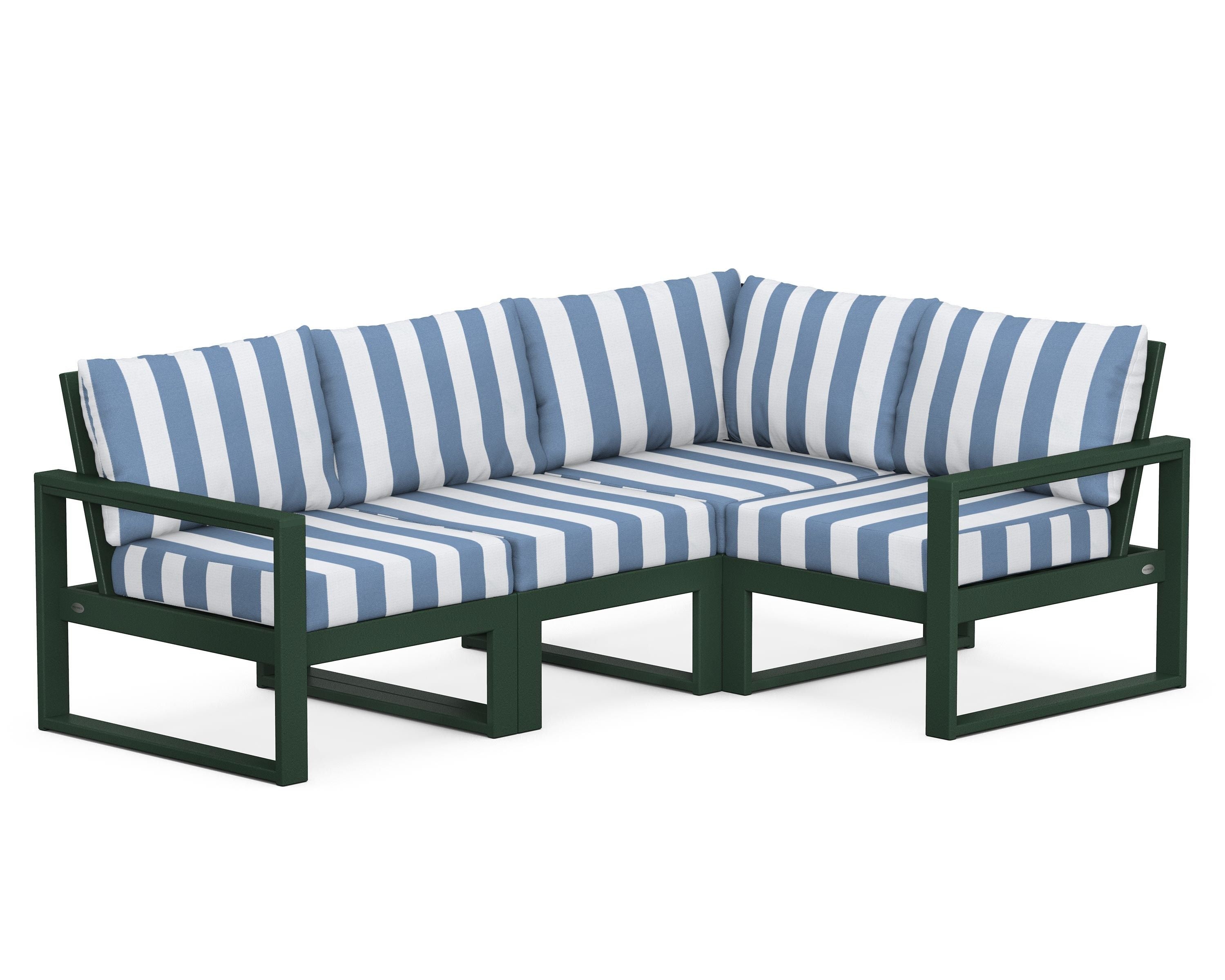 POLYWOOD® EDGE 4-Piece Modular Deep Seating Set in Green / Cabana Stripe Sky Blue
