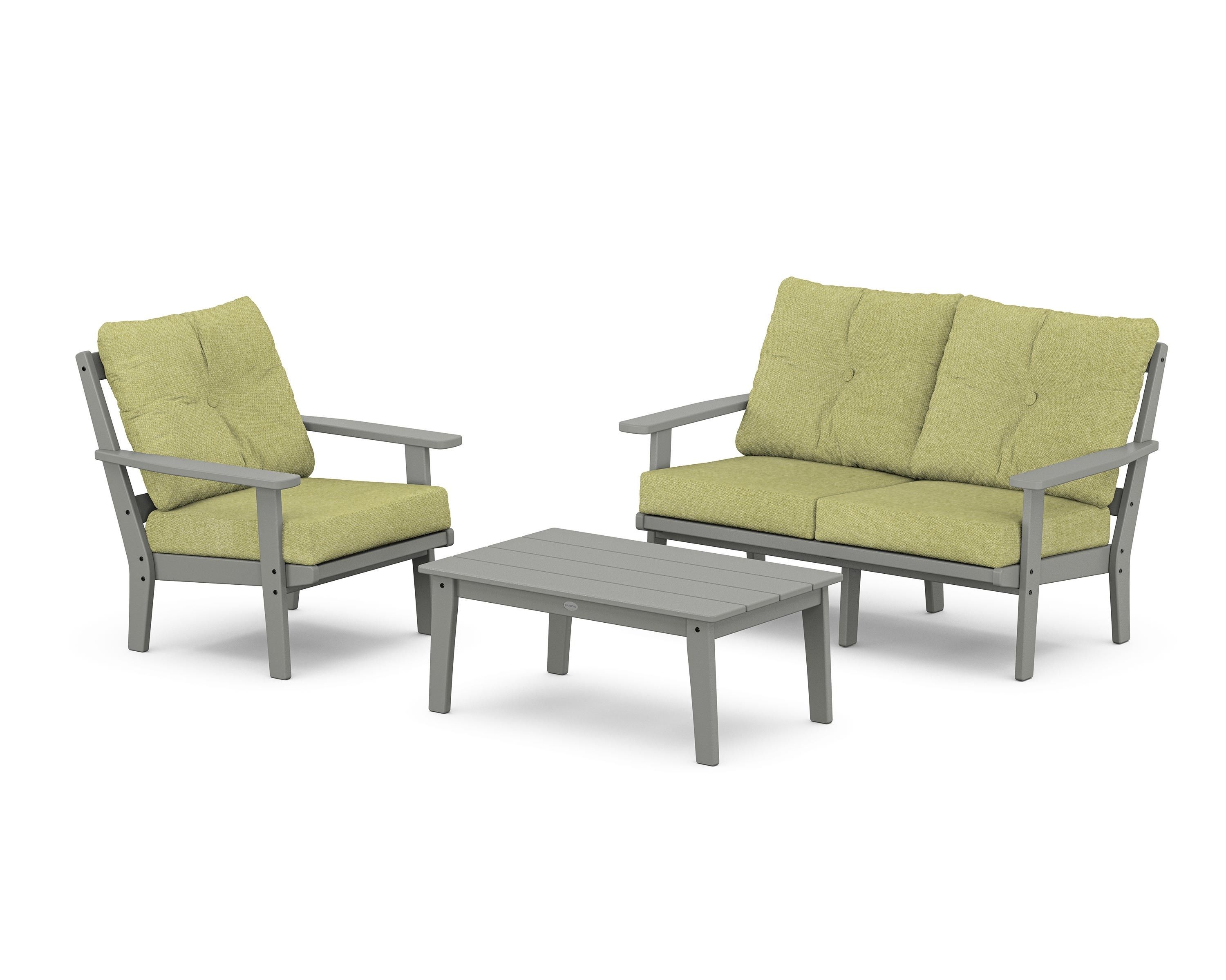 POLYWOOD® Oxford 3-Piece Deep Seating Set with Loveseat in Slate Grey / Chartreuse Boucle