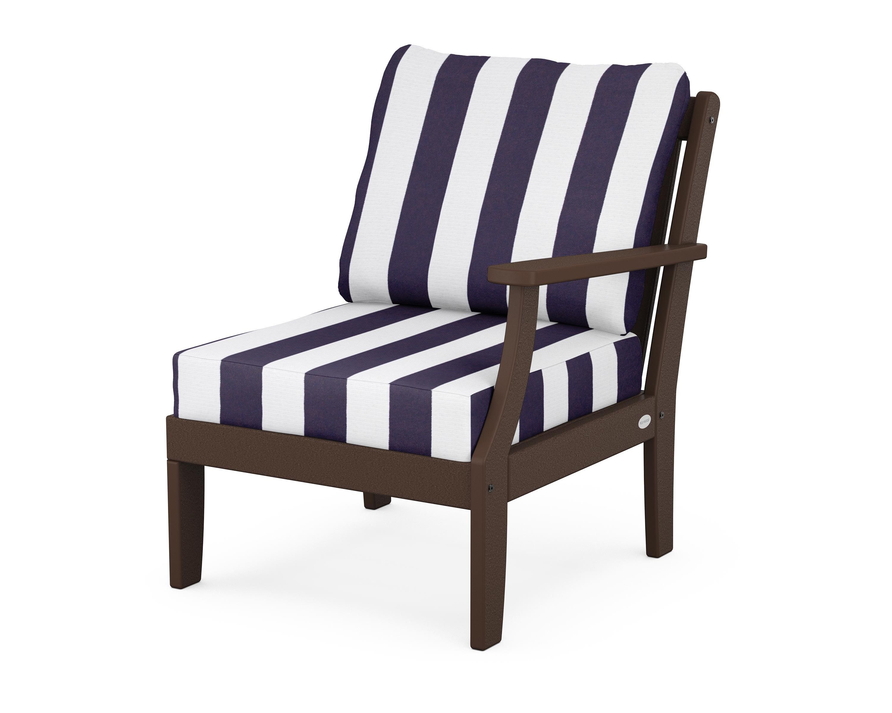 POLYWOOD® Braxton Modular Right Arm Chair in Mahogany / Cabana Stripe Navy