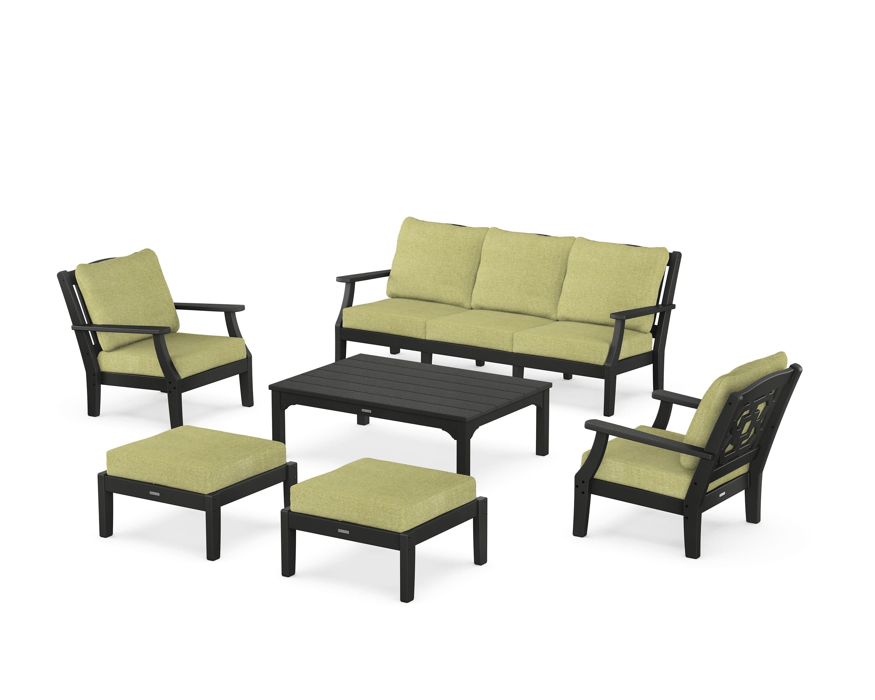 Martha Stewart by POLYWOOD® Chinoiserie 6-Piece Lounge Sofa Set in Black / Chartreuse Boucle