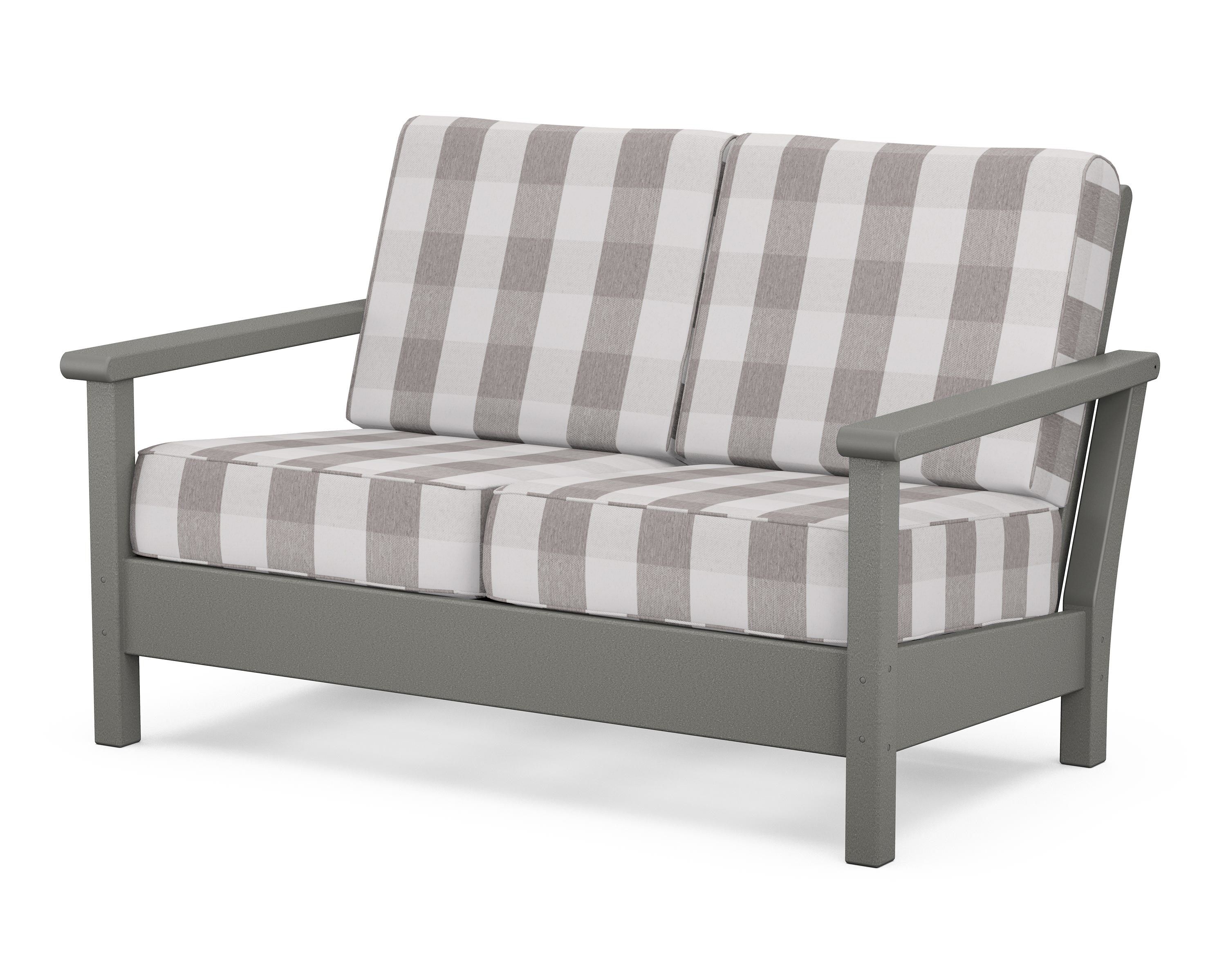POLYWOOD® Harbour Deep Seating Loveseat in Slate Grey / Buffalo Plaid Grey Mist