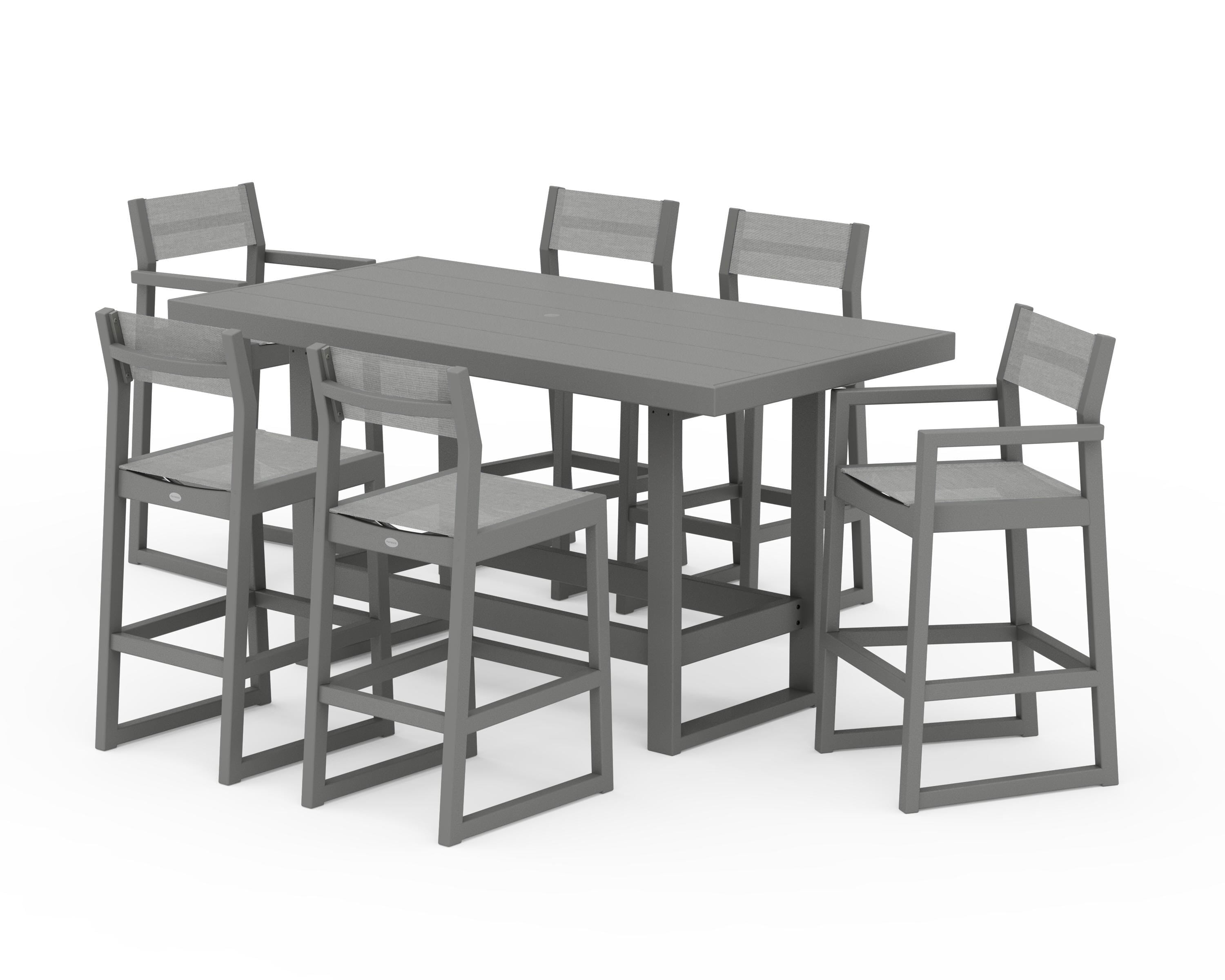POLYWOOD® EDGE Sling 7-Piece Bar Table Set in Slate Grey / Metallic Sling