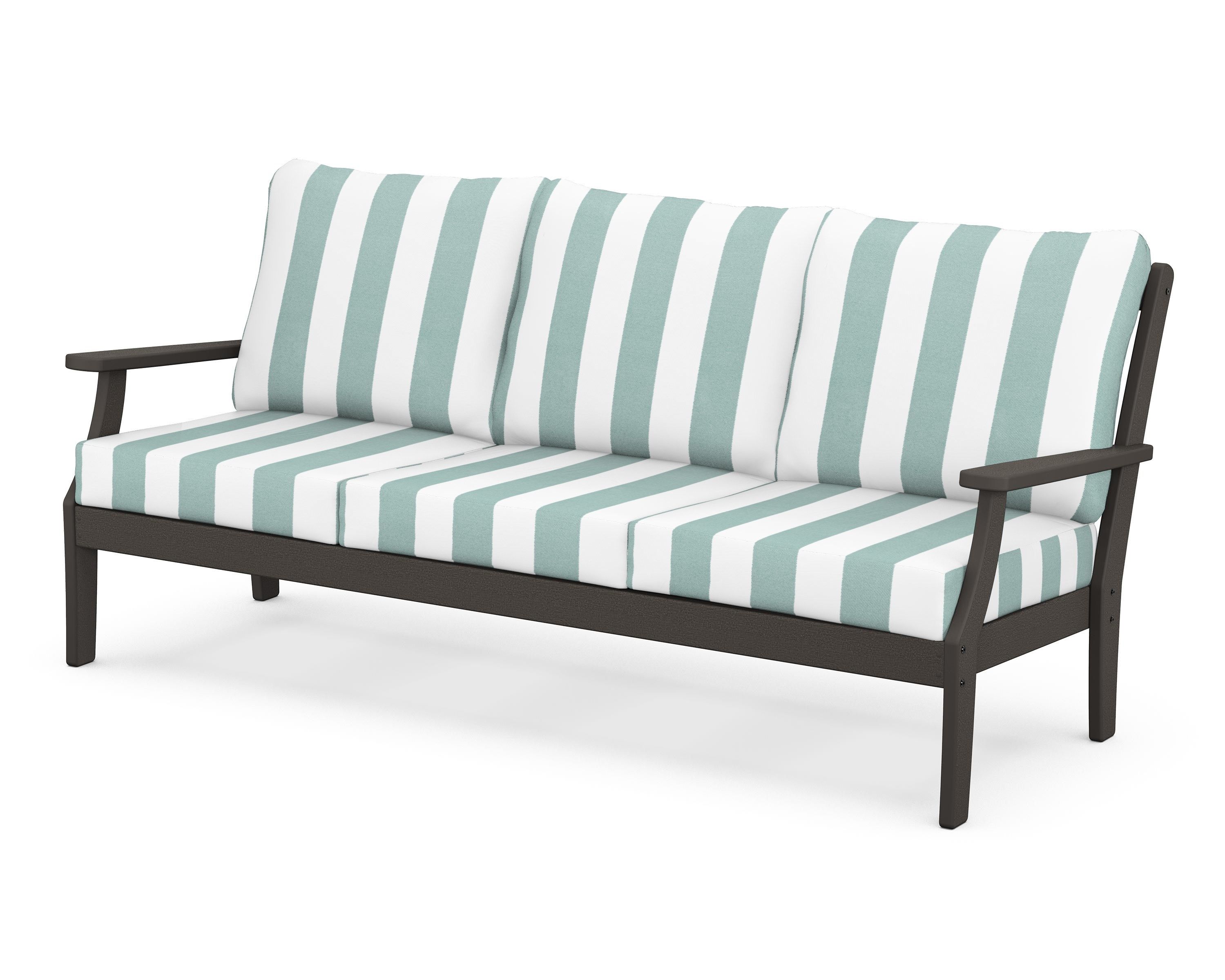 POLYWOOD® Braxton Deep Seating Sofa in Vintage Coffee / Cabana Stripe Glacier Spa