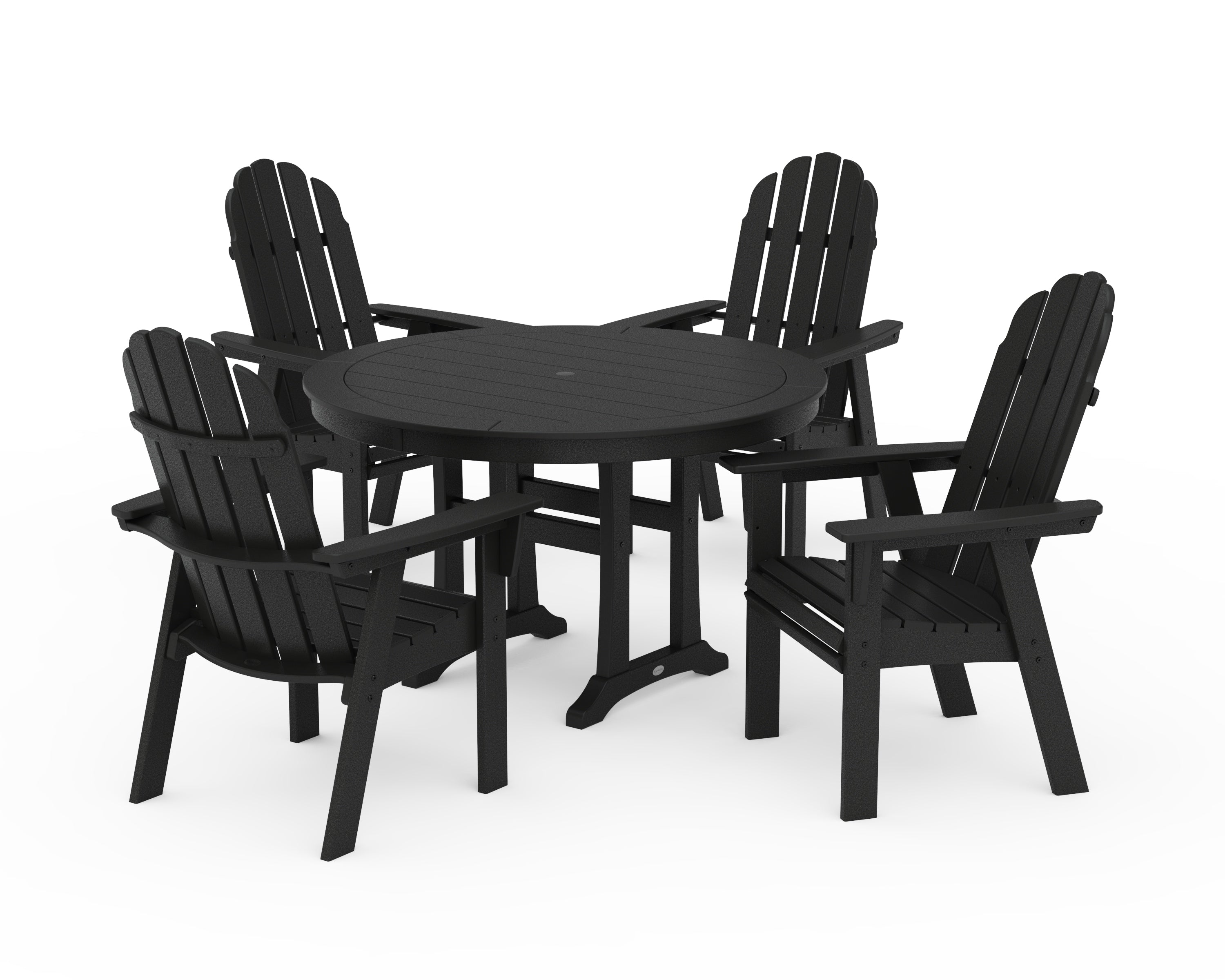 POLYWOOD® Vineyard Curveback Adirondack 5-Piece Nautical Trestle Dining Set in Black