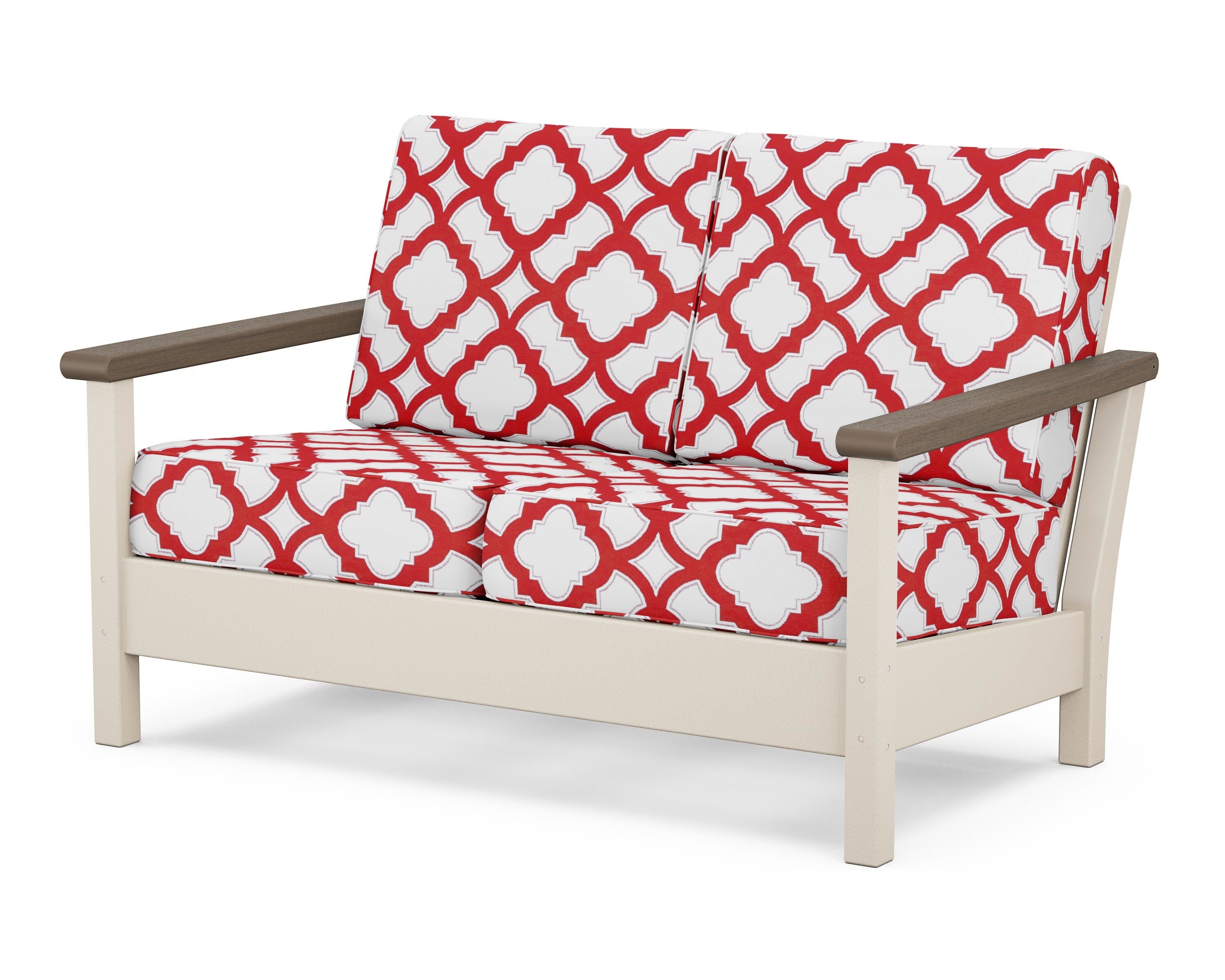POLYWOOD® Harbour Deep Seating Loveseat in Sand / Kona / Trellis Crimson