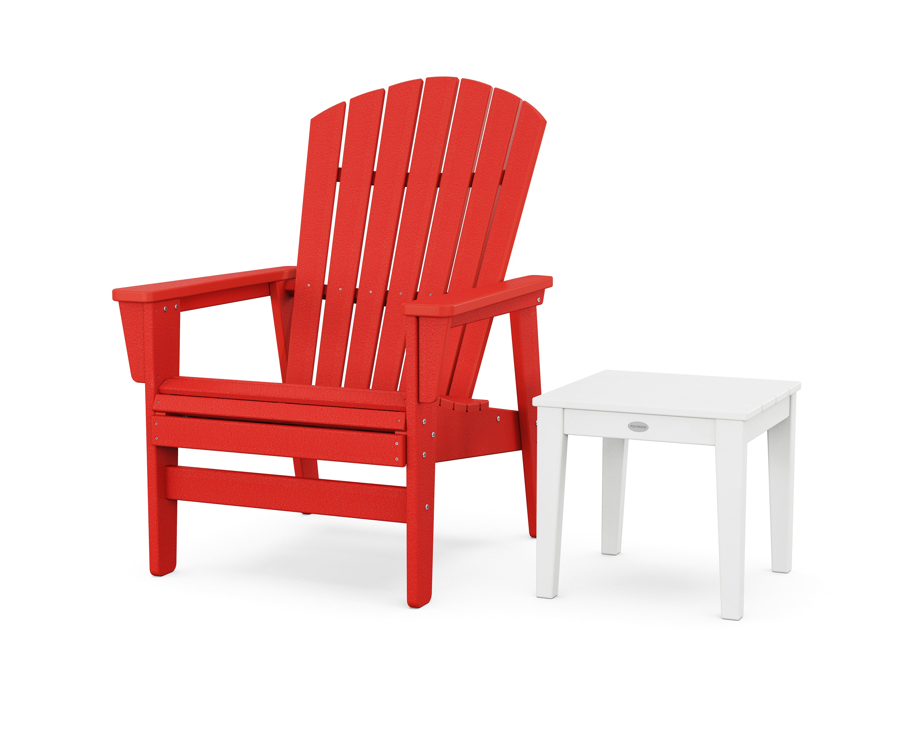 POLYWOOD® Nautical Grand Upright Adirondack Chair with Side Table in Sunset Red / White