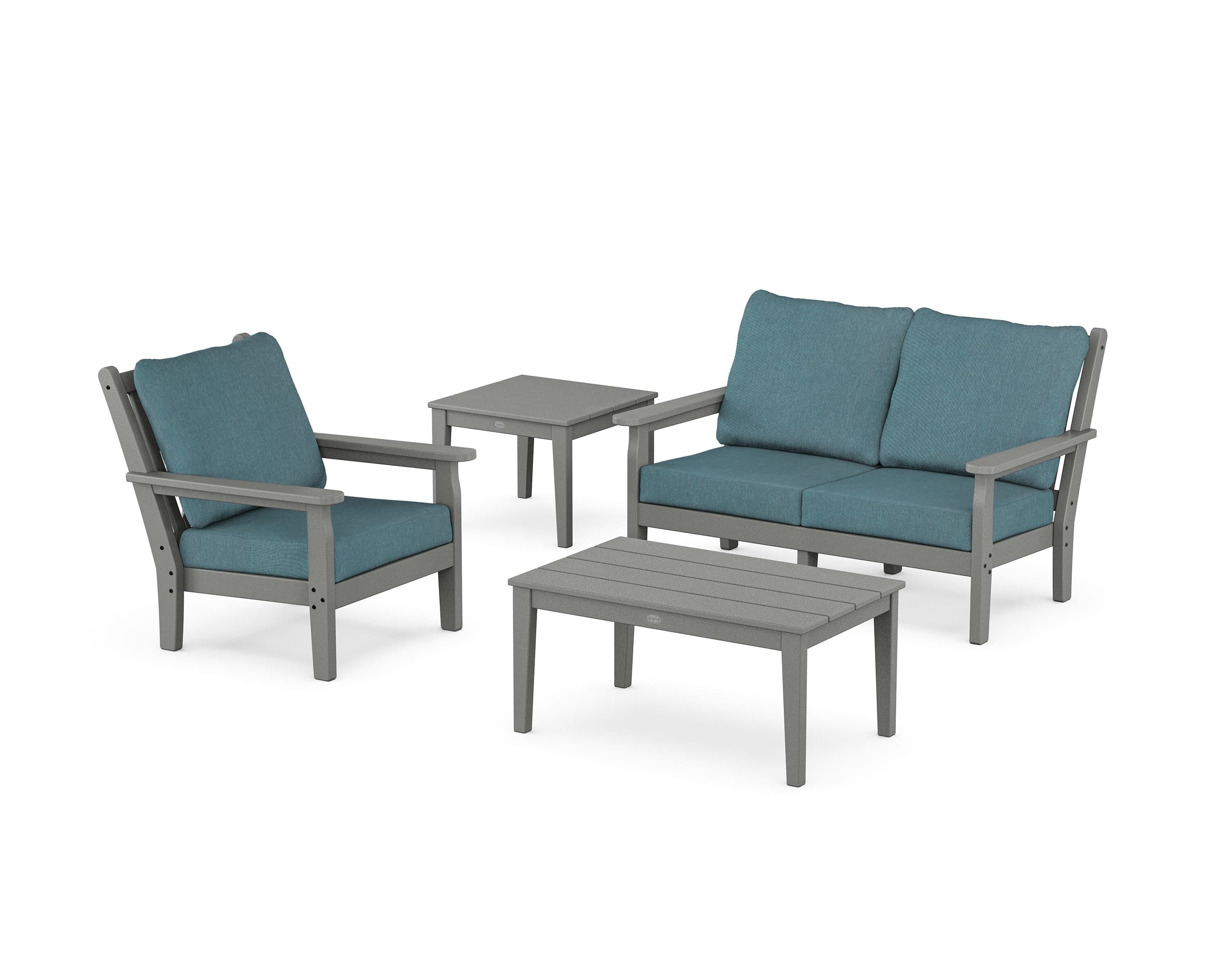 POLYWOOD® Chippendale 4-Piece Deep Seating Set in Slate Grey / Ocean Teal